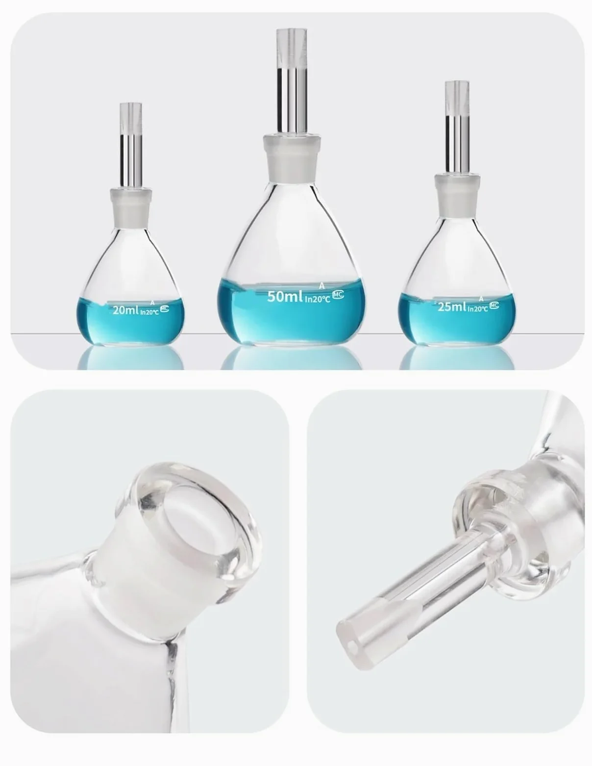 Picnómetro de vidrio for laboratorio, botella de gravedad específica, 5/10/25/50/100 ml(250ml)