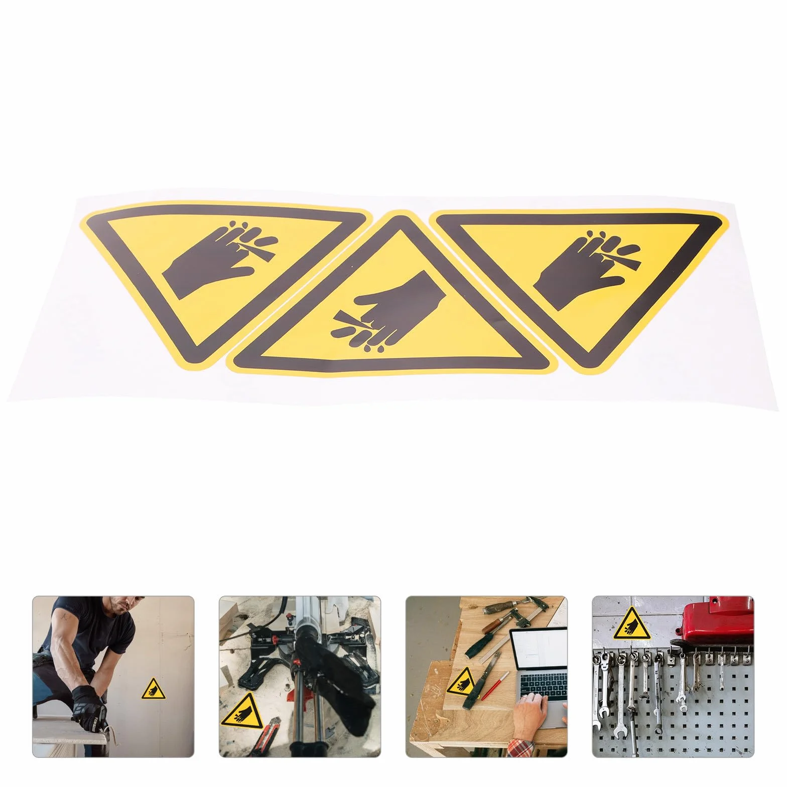 Healvian 3 Piezas Pegatinas Advertencia Lesionar La Mano Señal Amarillo Vinilo Autoadhesivo