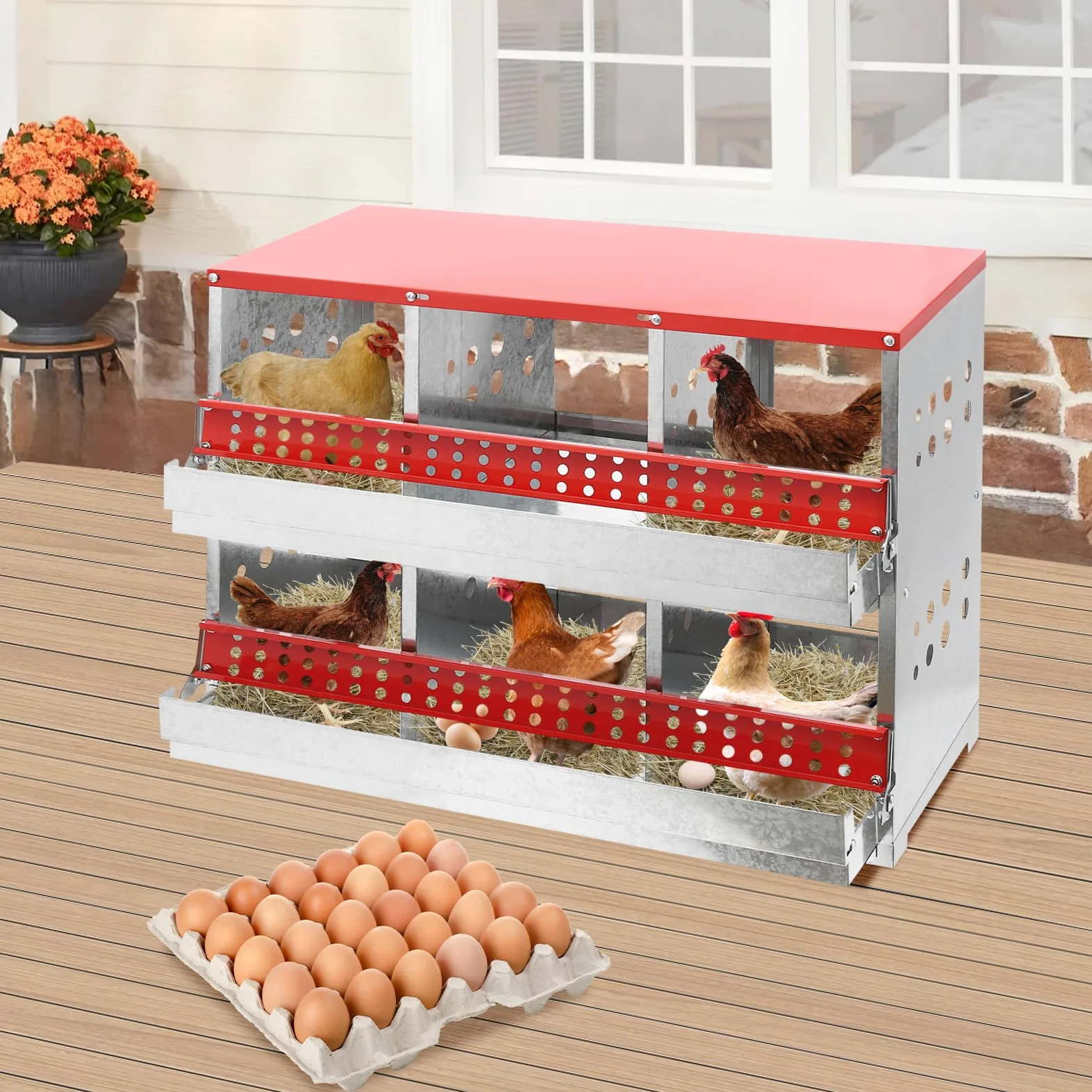 6 nidos para pollos, chapa galvanizada, 89 x 42 x 18 cm, con orificios de ventilación, para uso doméstico, granjas y grandes criaderos