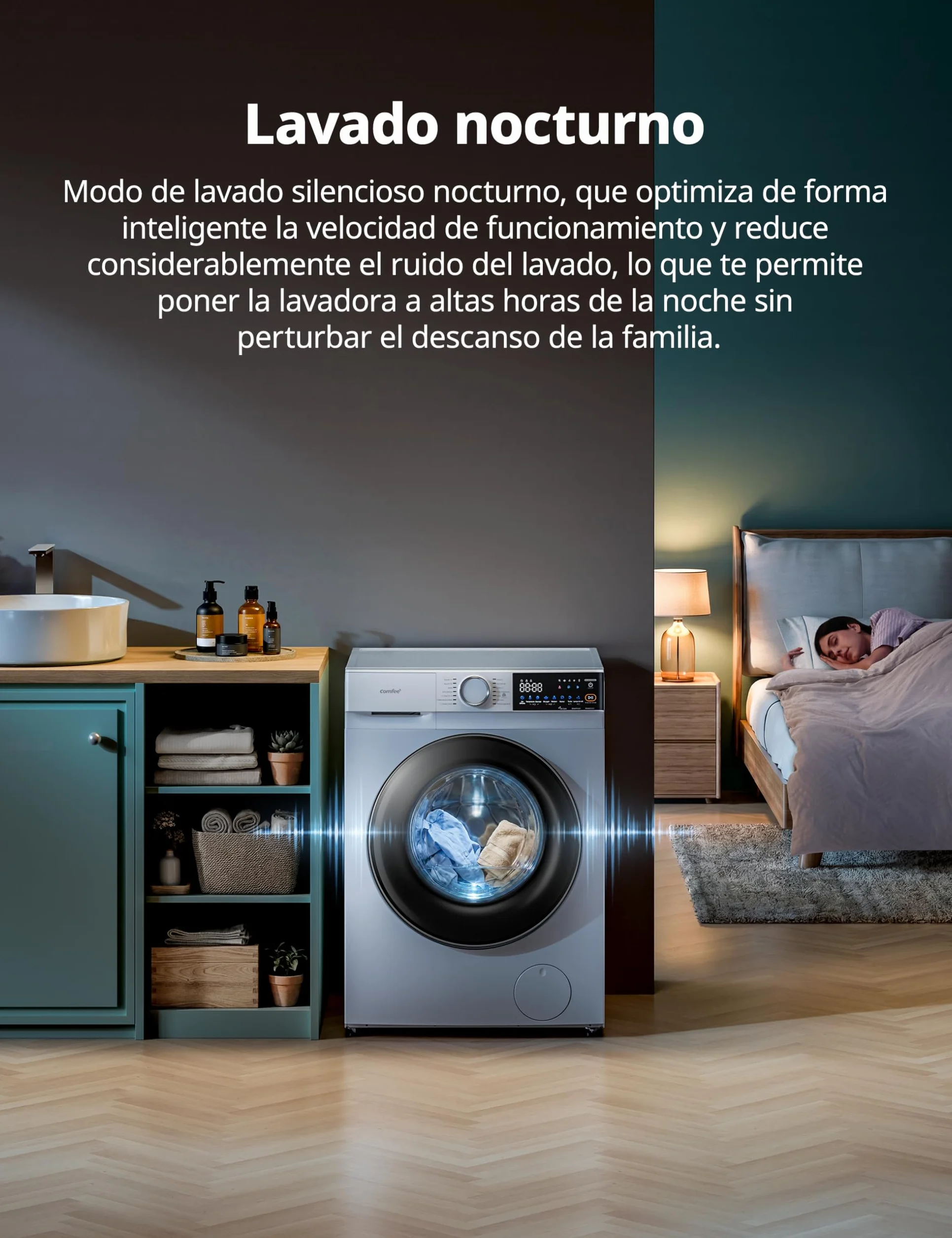 COMFEE' Lavadora 10kg 1400 RPM Clase A-30% 14 programas Control remoto