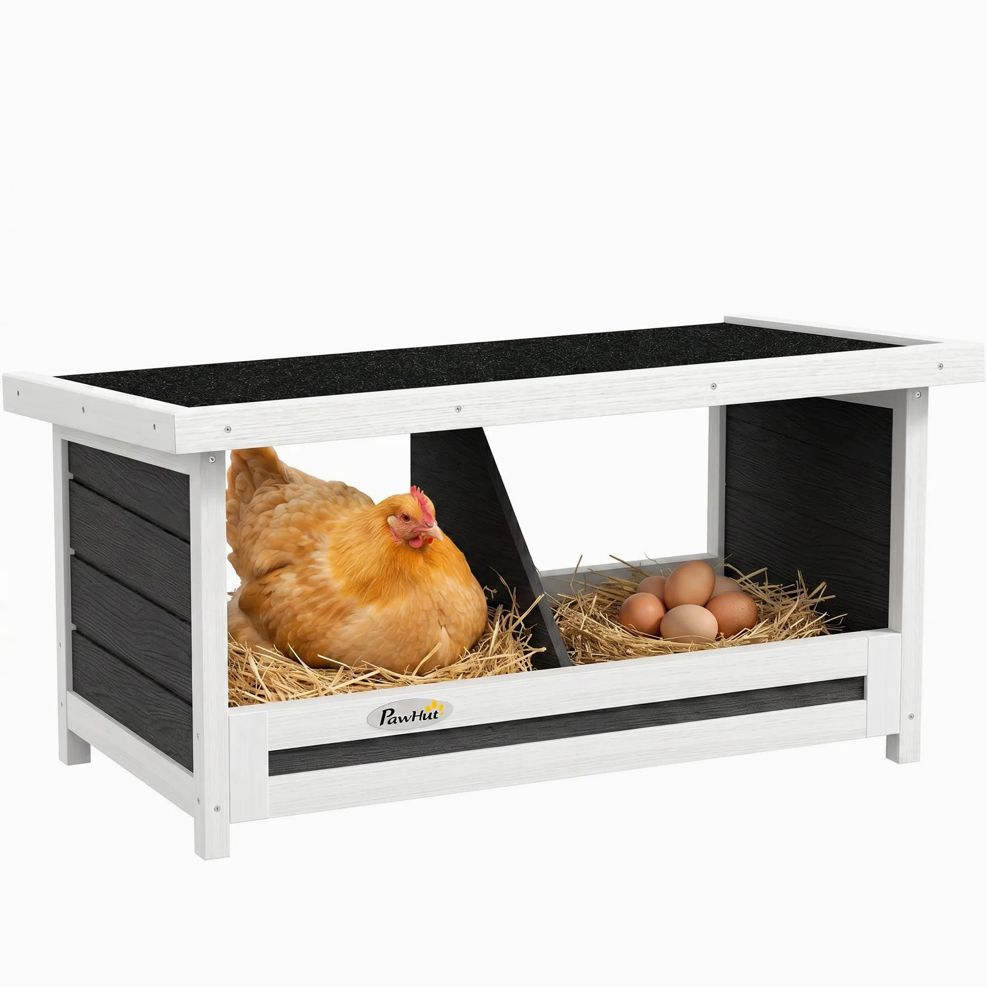 PawHut Ponedero para Gallinas de Madera Caja Nido para 2 Gallinas con 2 Departamentos y Techo Asfáltico para Interior y Exterior Gris