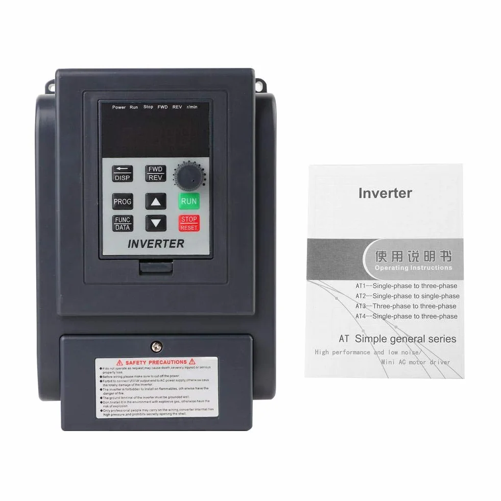 Variador de Frecuencia, Vfd AC 1.5Kw, 220V Entrada 380V Salida, Convertidor de Frecuencia Monofasico a Trifasico, Control PWM, Alto Par, Alta Precisión, Bajo Ruido