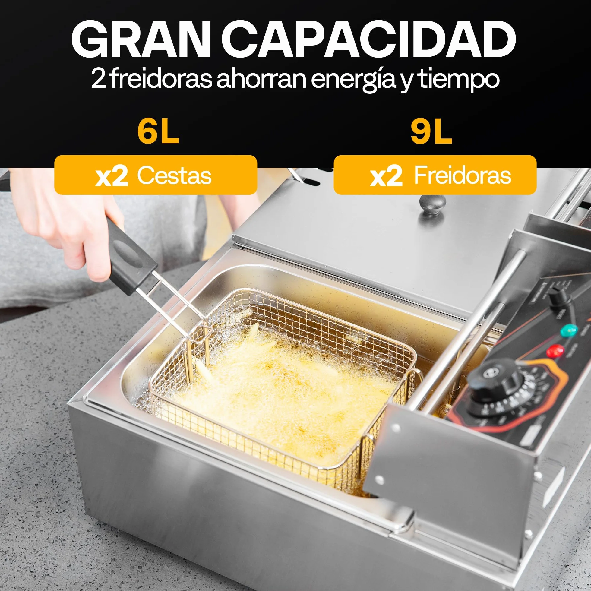 VIVOHOME Freidora Eléctrica Comercial 20L con 2 Cestas para Freír Temperatura Ajustable 60-200°C Freidora Eléctrica a Oleo