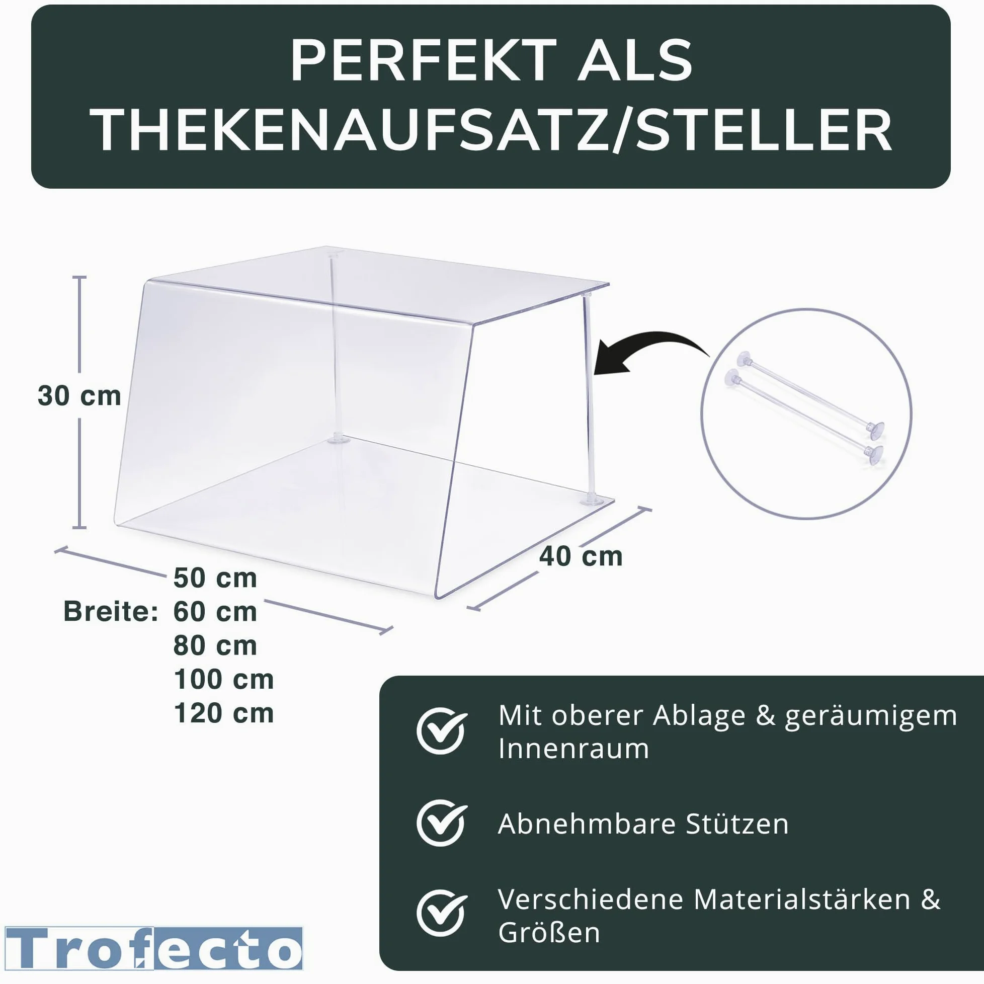 A + H plásticos Holzhäuser TOS – Tipo 1 100 cm de longitud – para gastronomía de petg – Mostrador modular y pasteles de vitrina (Cristal Transparente), Stärke 6mm
