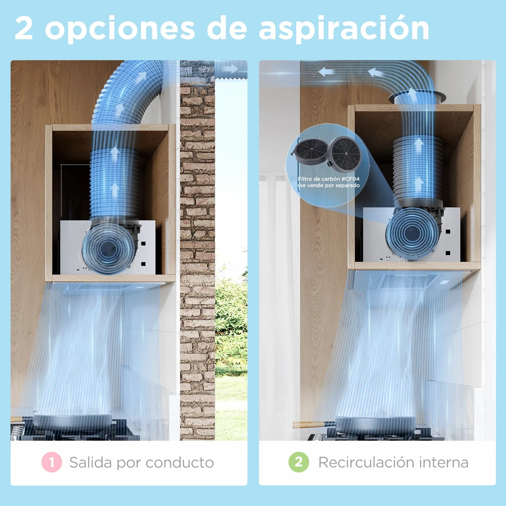 COMFEE' BIHT17SS-52 Campana extractora empotrable 52 cm 400 m³/h 3 velocidades filtro aluminio 5 capas LED plateado