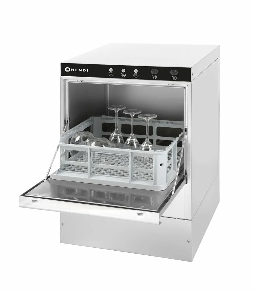 HENDI Lavavajillas industrial, para cestas 40x40cm, con control electromecánico, máquina lavaplatos lavavasos lavacopas, 230V, 2800W, 470x510x(H)710mm, acero inoxidable