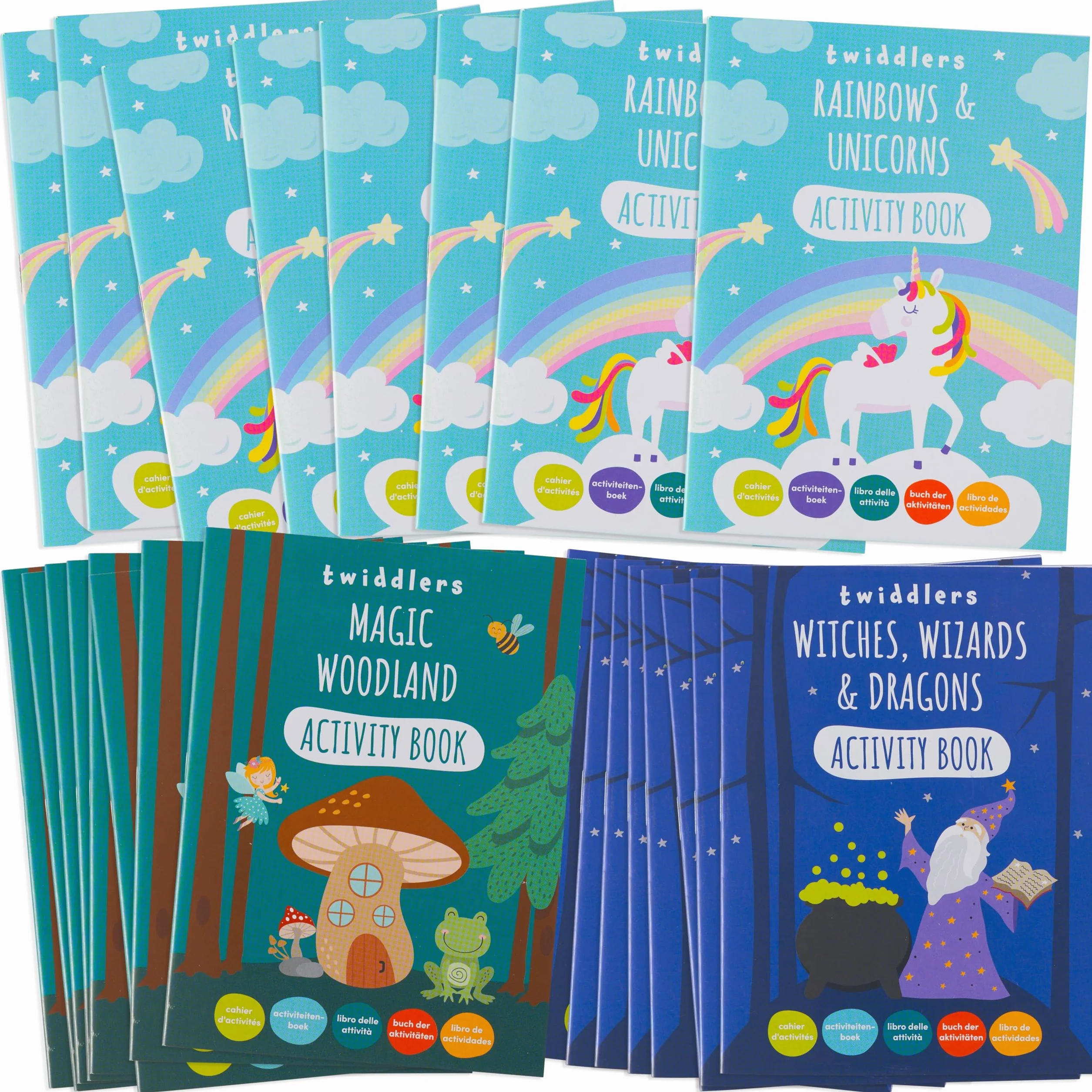 THE TWIDDLERS 24 Mini Libros de Actividades de Fantasía para Niños - Juegos de Contar, Dibujar y Memoria - 4 a 8 años