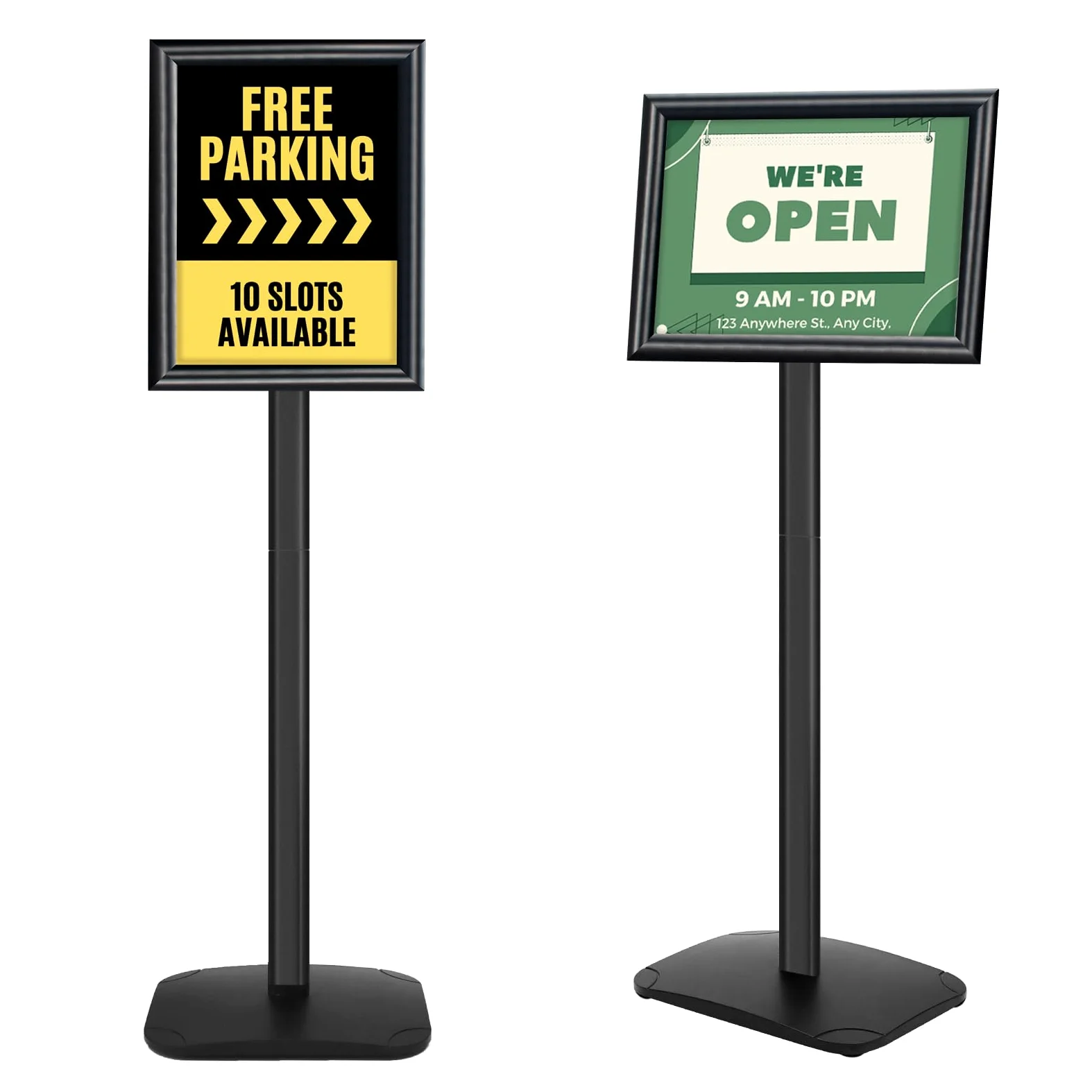 Soporte de señal de pedestal resistente para exhibición, soporte ajustable de 8.5 x 11 pulgadas con base pesada, soporte de letrero de vista vertical y horizontal para publicidad en interiores y