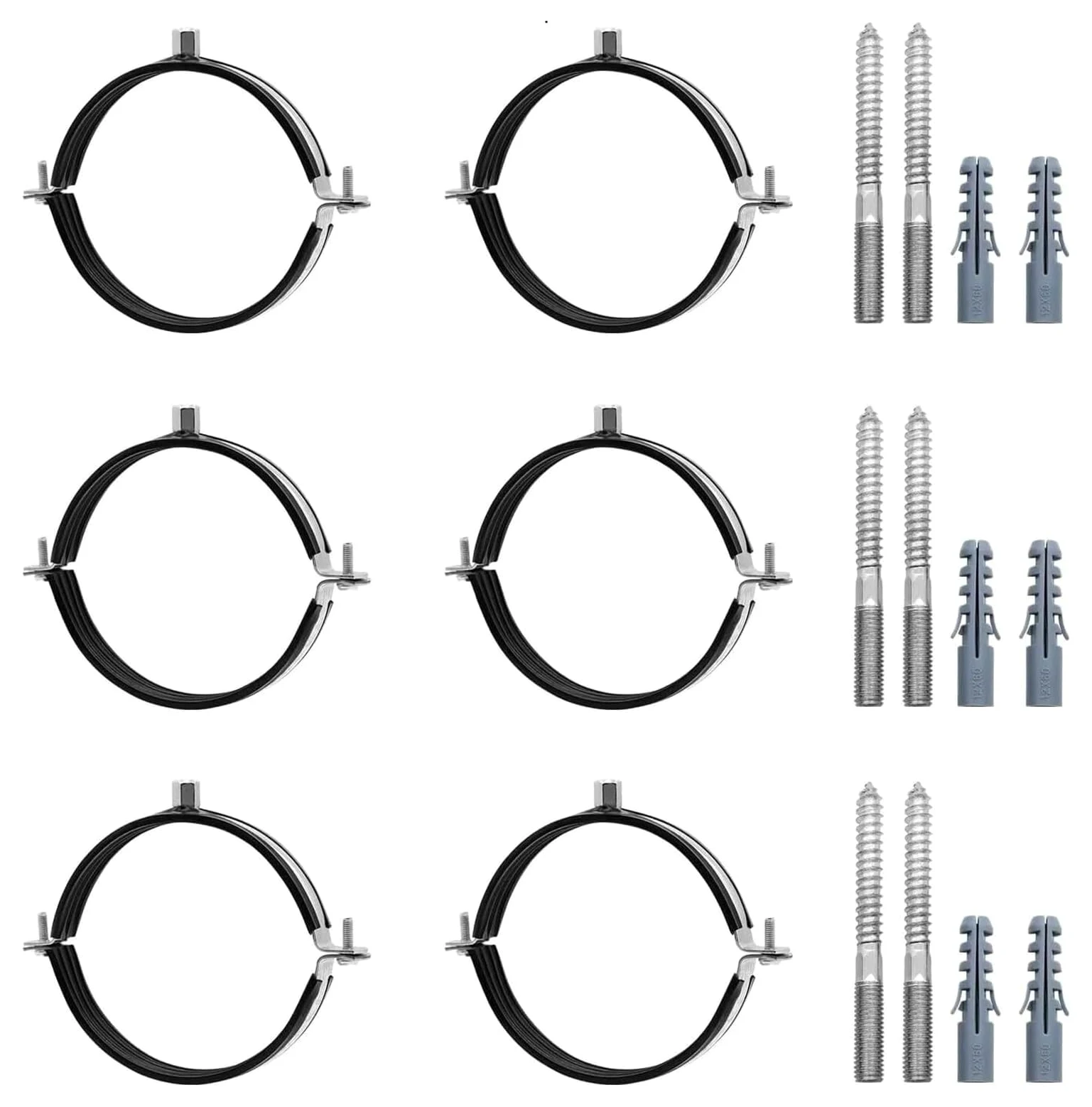 Abrazadera de soporte tubo ajustable, anillo dividido, abrazadera, suspensión 15-166mm, 6 uds., montaje en techo pared con tornillo expansión(125 130mm)