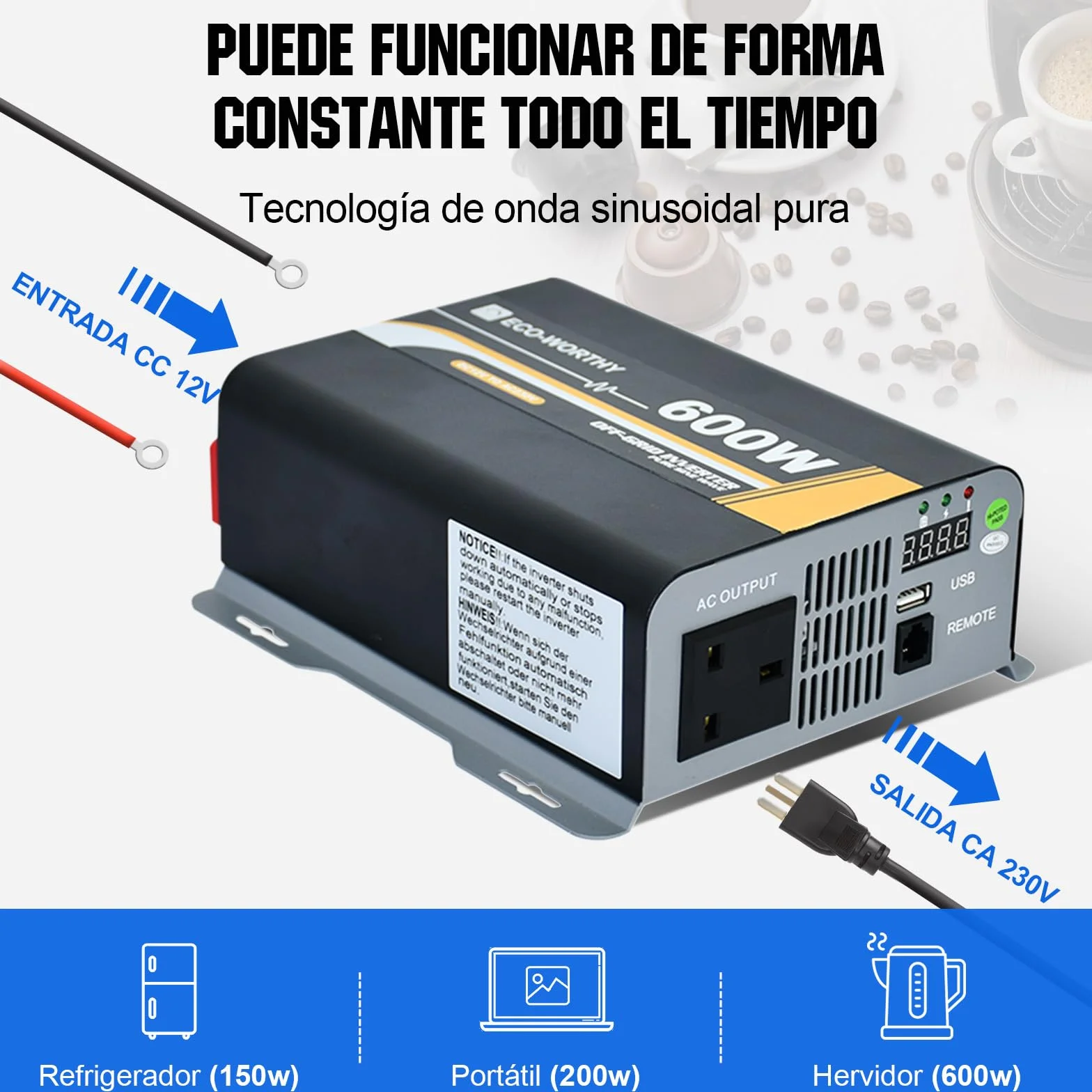 ECO-WORTHY Lifepo4 100AH bluetooth sistema completo fuera de la red con kit 170W: placa solar 170W, bateria lifepo4 100AH bluetooth, PWM 30A, inversor onda pura 600W para autocaravanas, barcos