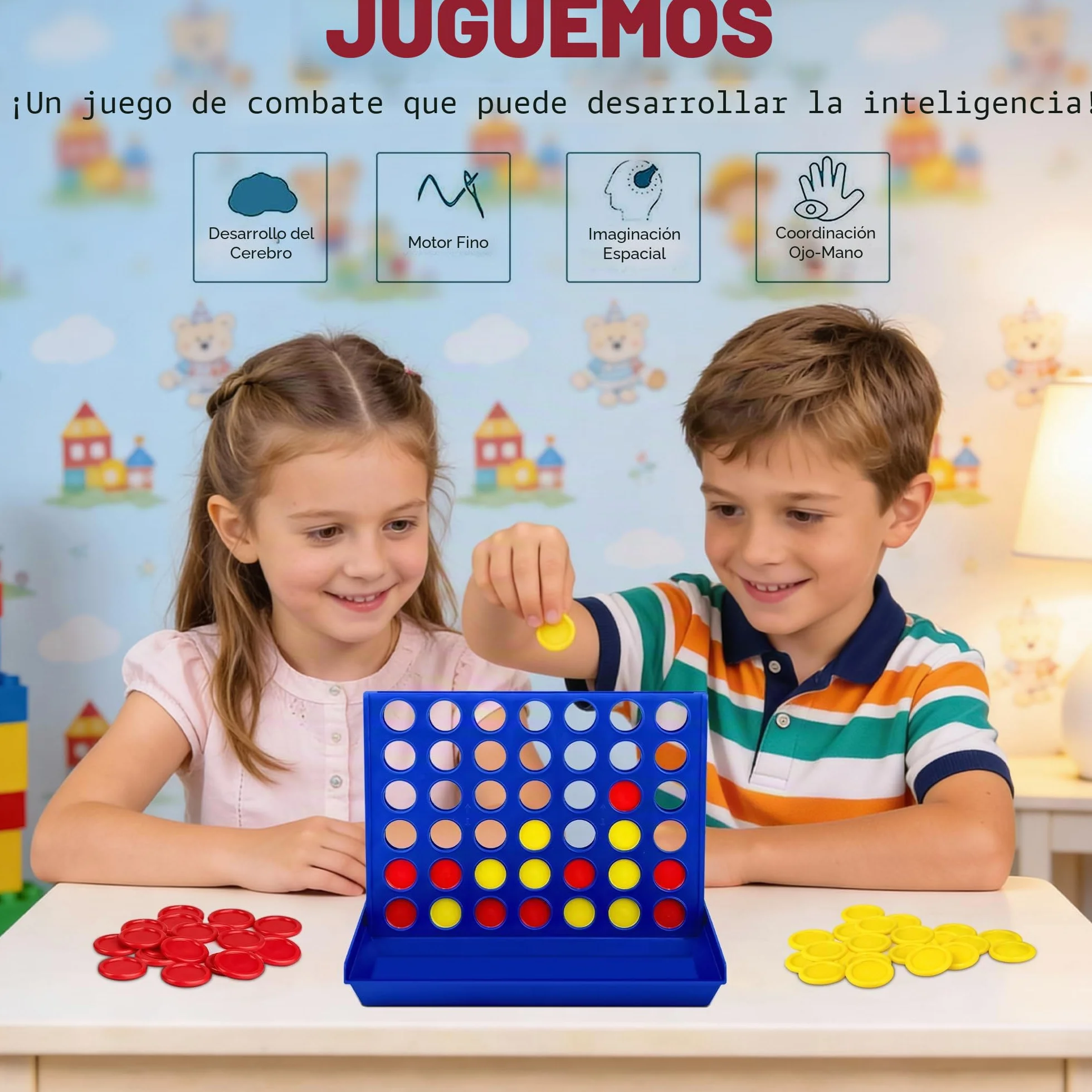 Juego de Mesa Cuatro en Raya Educativo para Niños Mayores de 3 Años Viaje