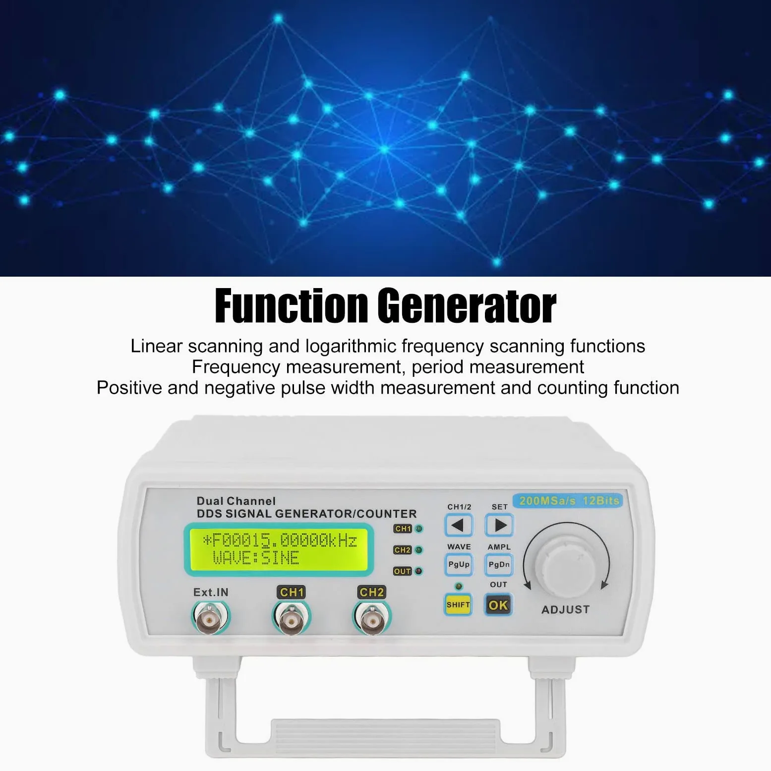 Generador de Señal DDS Actualizado Contador Generador de Función de Forma de Onda Arbitraria de Doble Canal 0-6MHz 200MSA/s
