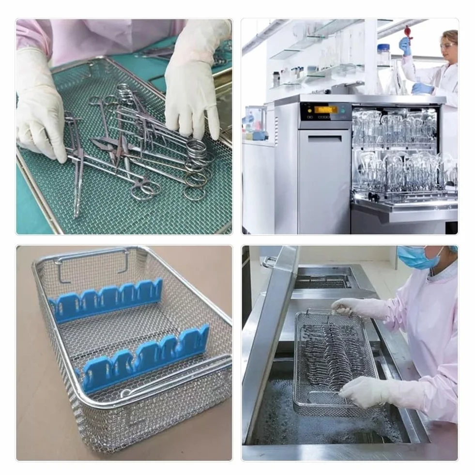 Cesta de Malla de esterilización médica, Bandeja de esterilización de cestas Perforadas de Malla, Instrumento de Acero Inoxidable 304, para Laboratorio hospitalario (Size : 45cm*34cm*7cm)