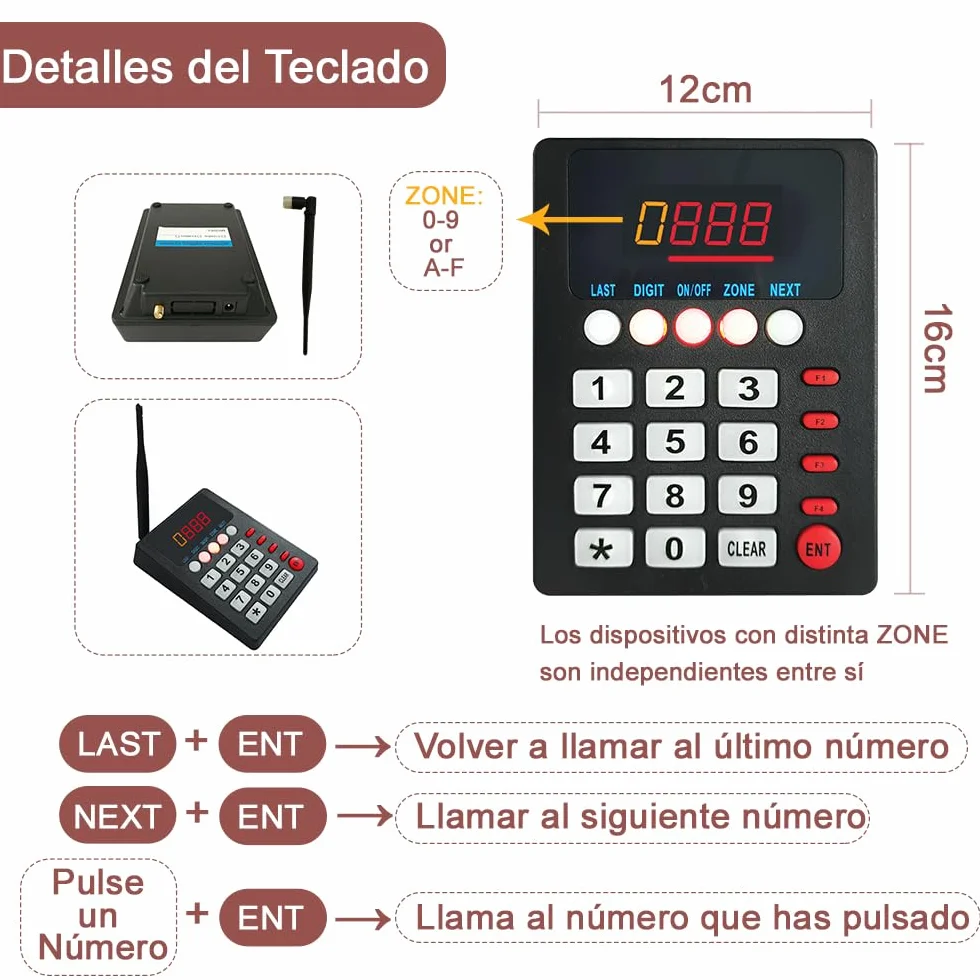 Turnos Gestion Cola (Llamada en Español) | 3 Dígitos Sistema de Gestión de Colas , Su Turno Pantalla , Gestion de Turnos | 1 Pantalla de Numeros + 1 Teclado Llamador