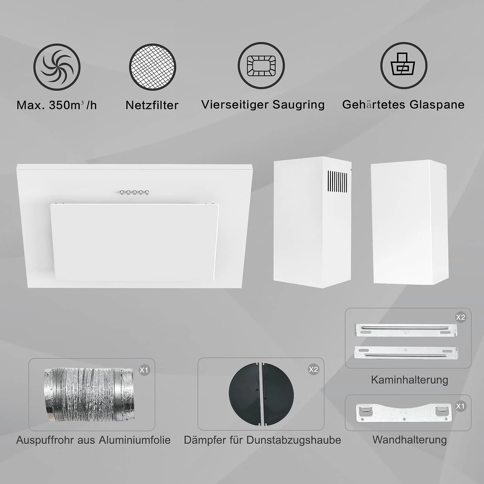 Campana Extractora 60 cm TopStrong Clase A++ Blanco 350m³/h 3 Niveles LED