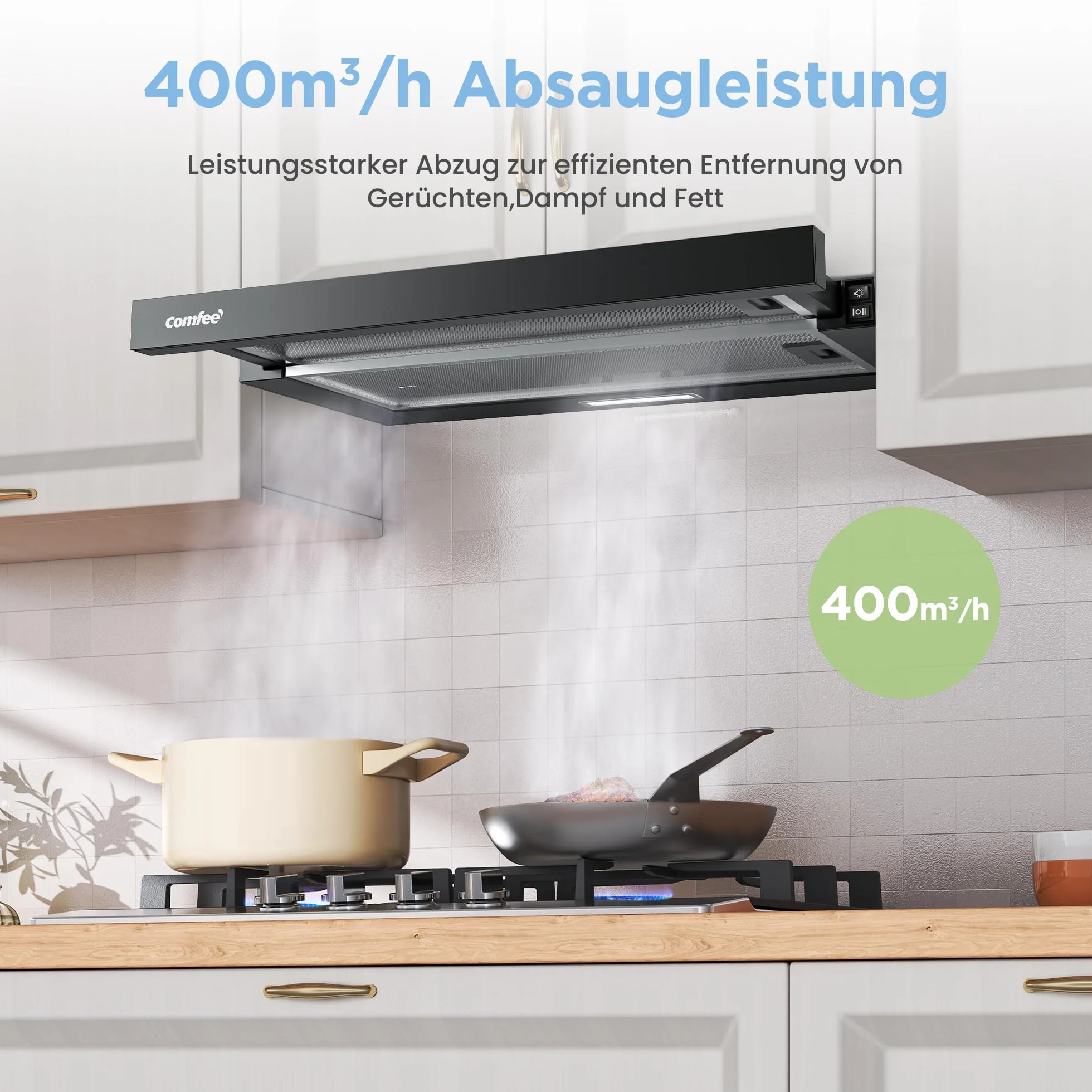 COMFEE Campana Extractora CHL03M21B 60 cm 400 m³/h Empotrable Negro