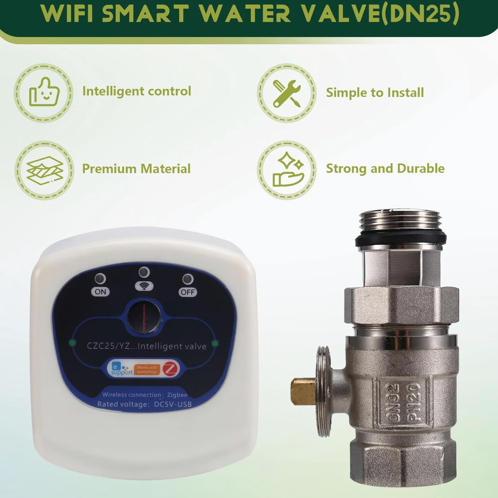 Controlador Inalámbrico de Válvula de Agua Inteligente con Wifi para Jardín Doméstico, Controlador de Apagado Automático DN25, Aplicación