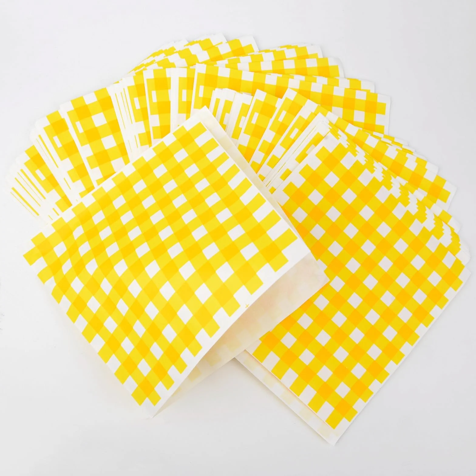 Papel Hamburguesa Antigrasa 18x18 cm Bolsa para Envolver Alimentos Hamburguesas Sándwich Patatas Fritas Patrón Cuadrícula Amarilla