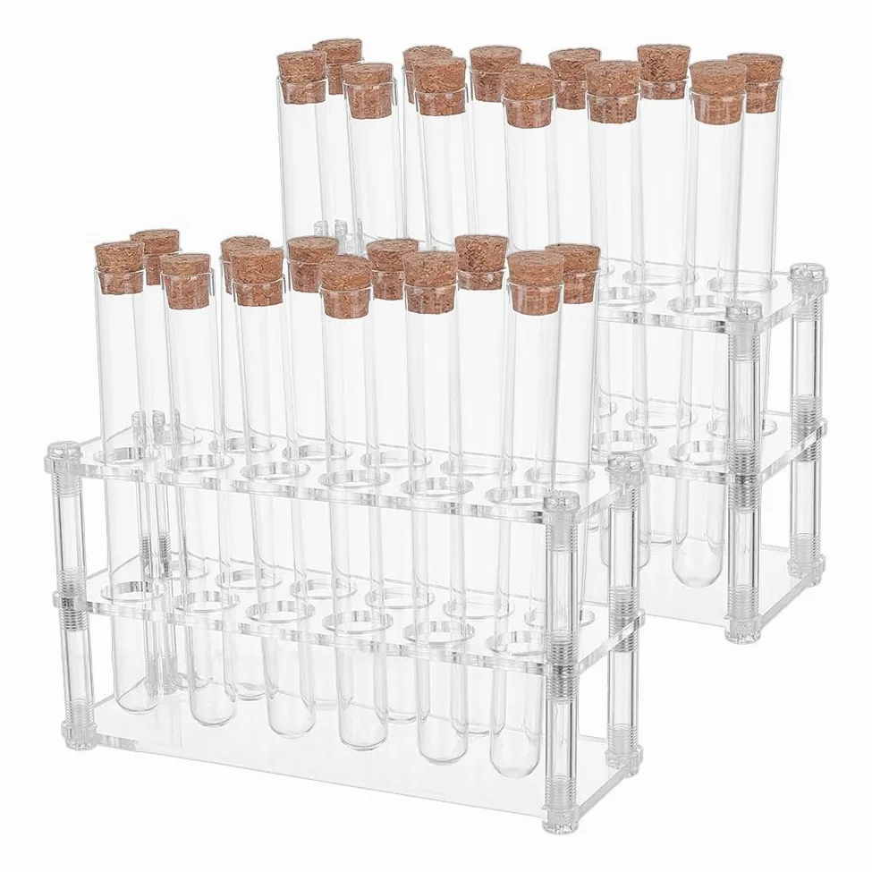 OLYCRAFT Juego de 2 soportes para tubos de ensayo con 24 tubos, soporte de tubo acrílico extraíble para laboratorio, expositor transparente para experimentos científicos