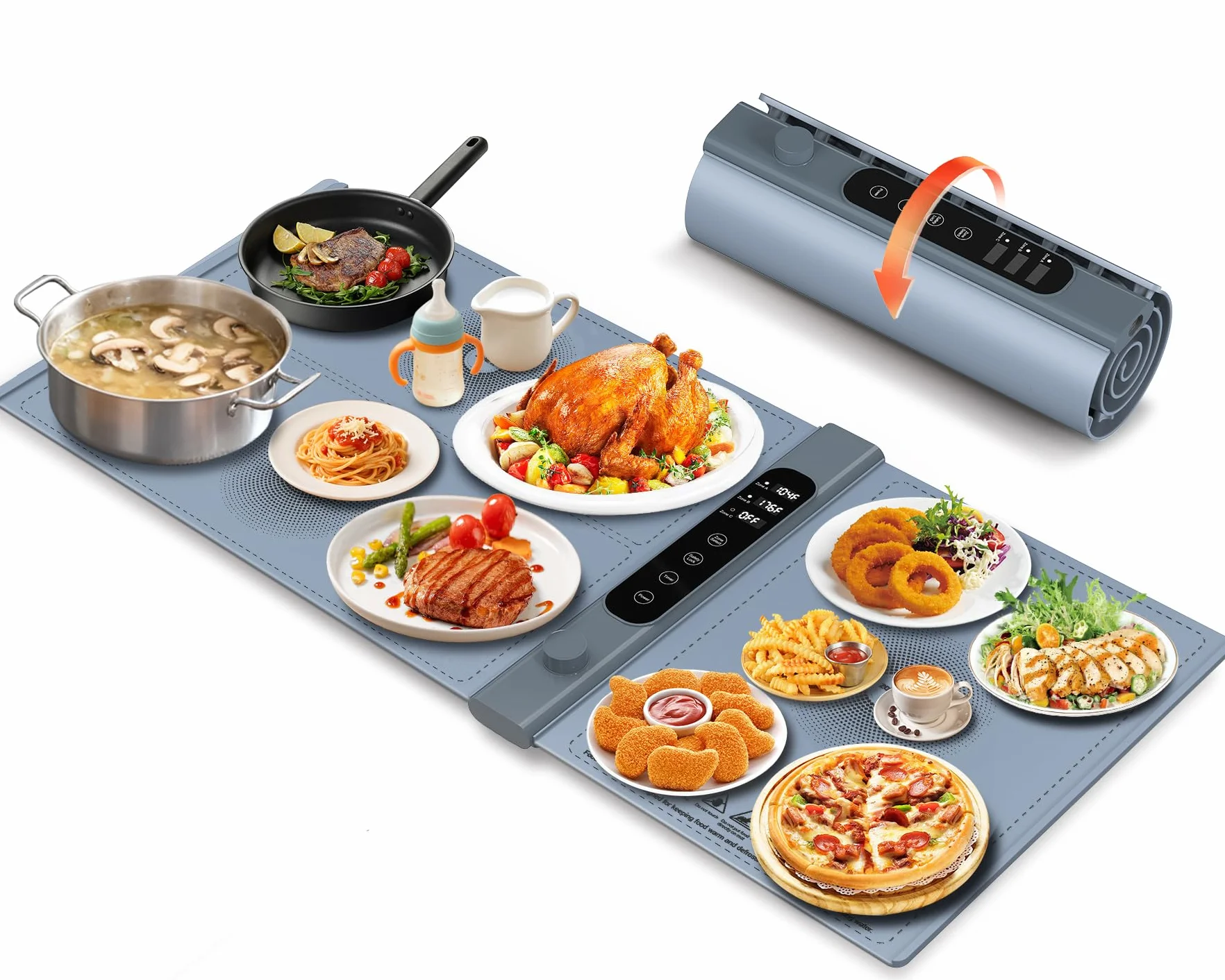 Bandeja de Calentamiento de Silicona 101×43 Cm 3 Zonas 17 Temperatura 1-6 Horas Eléctrica Comida Buffet