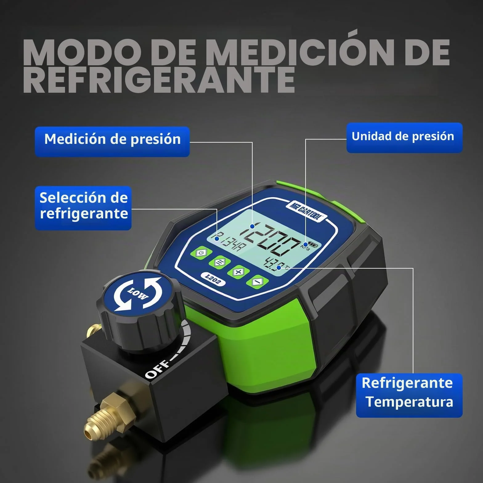 MR CARTOOL Manómetros Digitales Bomba de Vacío Aire Acondicionado R32 R134A R410A HVAC Probador Fugas Refrigeración