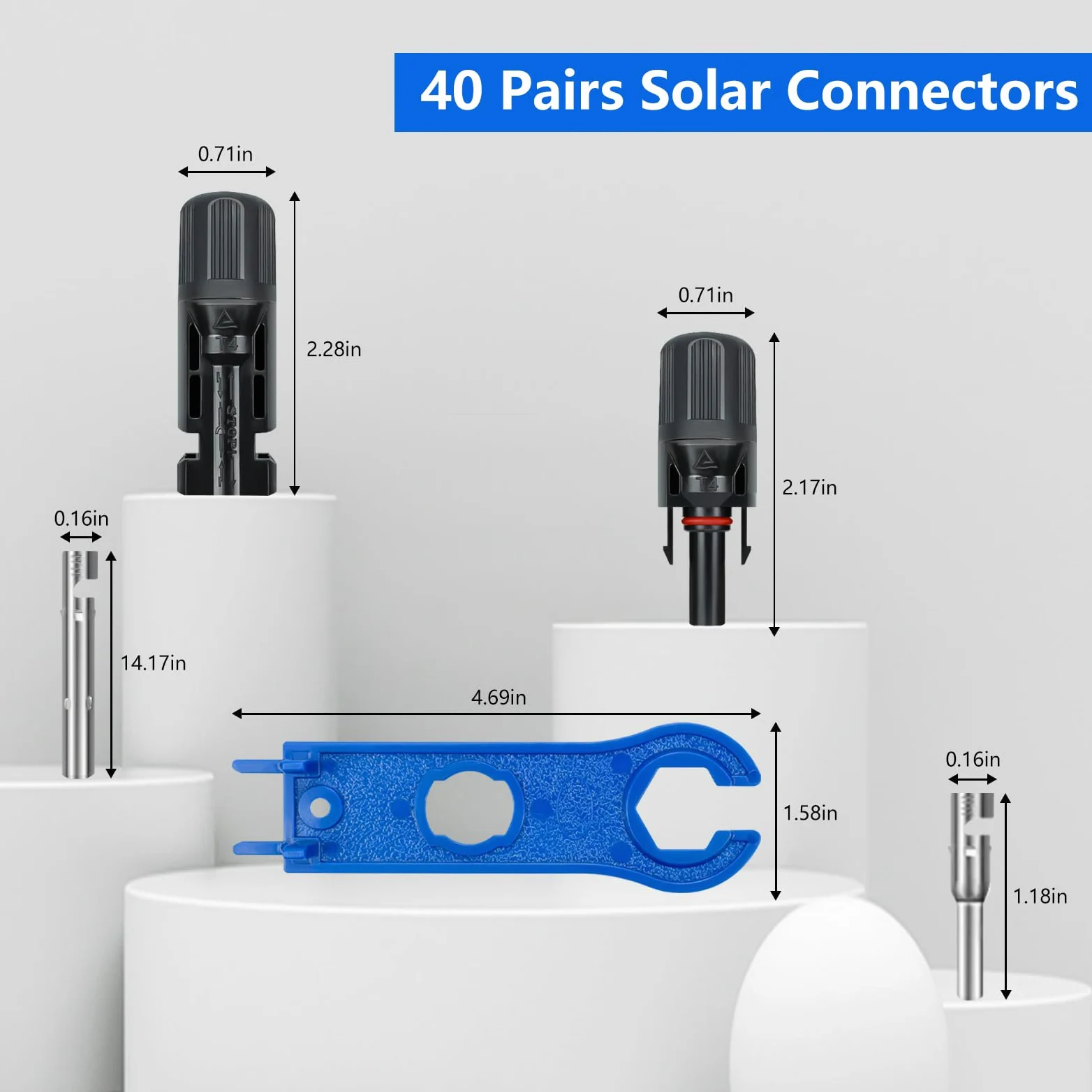 80 conectores solares, 40 pares de conectores de panel solar impermeables IP67 con 2 llaves, adecuados para cable solar de 14 a 10 AWG