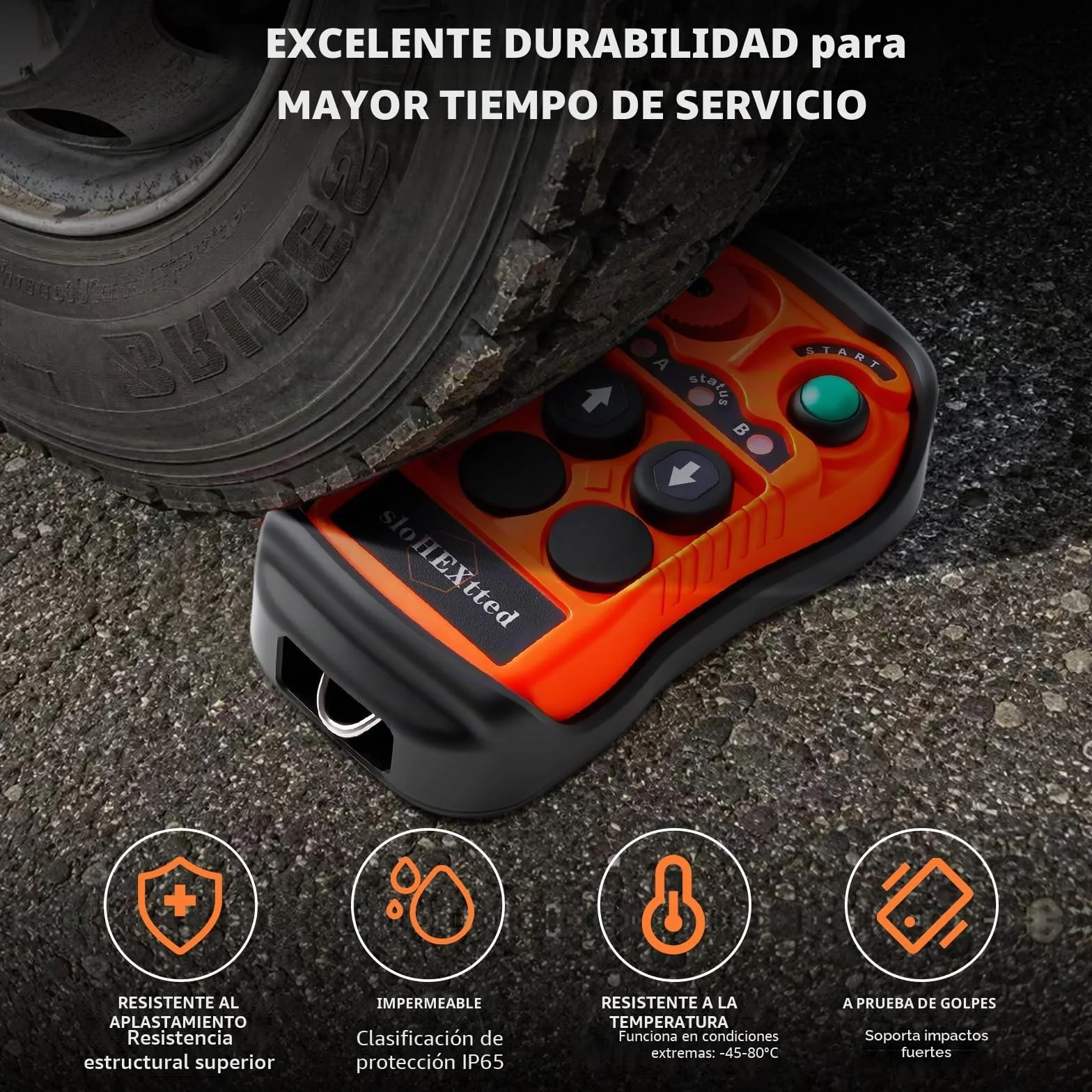Control remoto industrial inalámbrico de 2 botones para grúa y polipasto eléctrico 12-24V | Mando radio para polipasto eléctrico de cadena y puente grúa, emisor y receptor con botón de parada de emergencia.