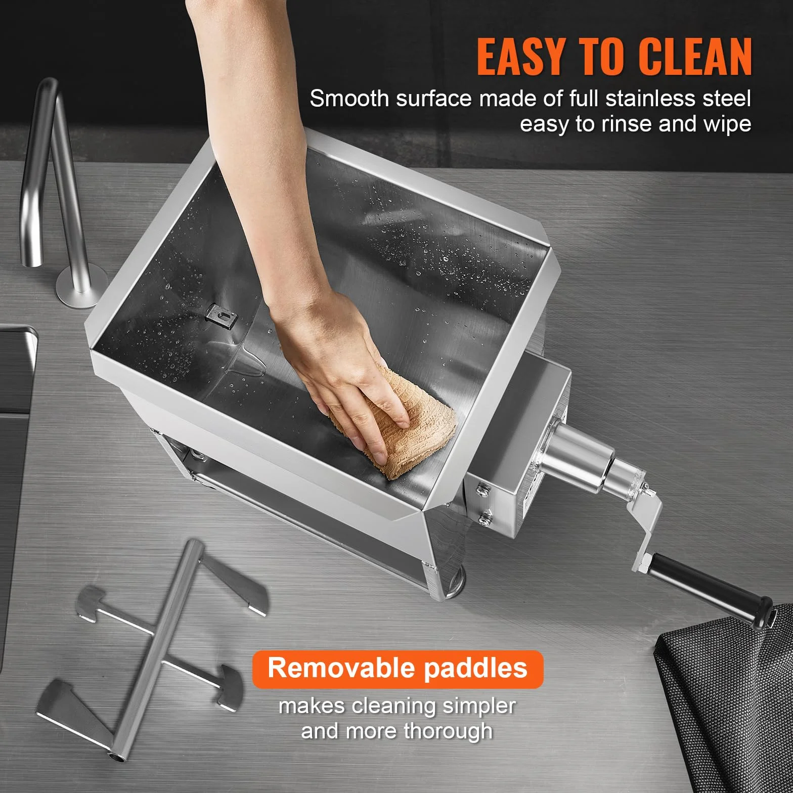 VEVOR Mezcladora de Carne Manual Tanque de 10 L, Equipo de Procesamiento de Carne, Capacidad Máxima de Mezcla de 6,8 kg, Mezcladora de Salchichas de Acero Inoxidable con Tapa, Caja de Engranajes