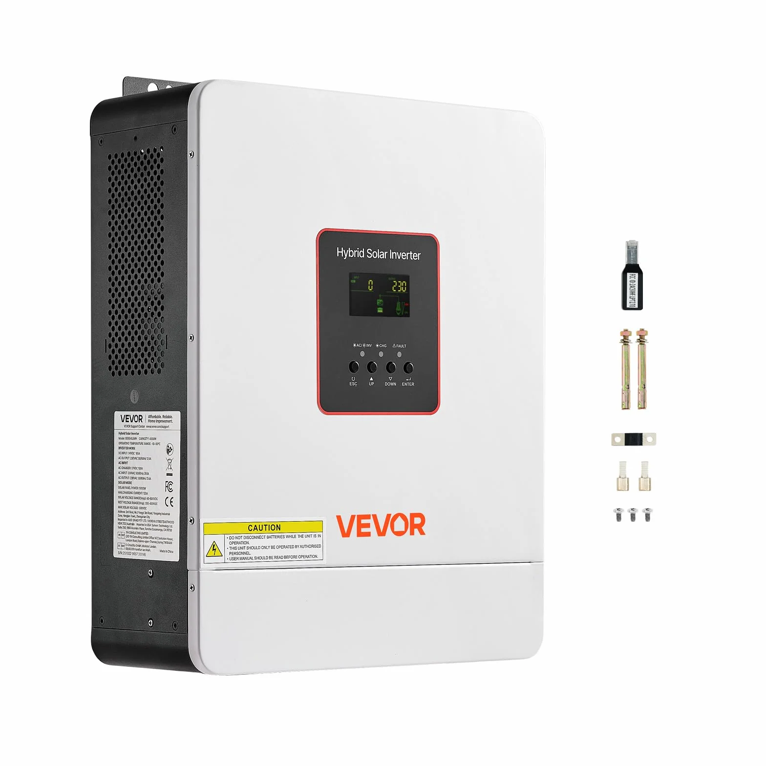VEVOR Inversor Solar Híbrido 4000 W, Onda Sinusoidal Pura, Controlador MPPT Integrado 120 A, Módulo Compatible con Wi-Fi, Batería de Plomo-Ácido de Litio para Sistemas Solares Aislados de la Red