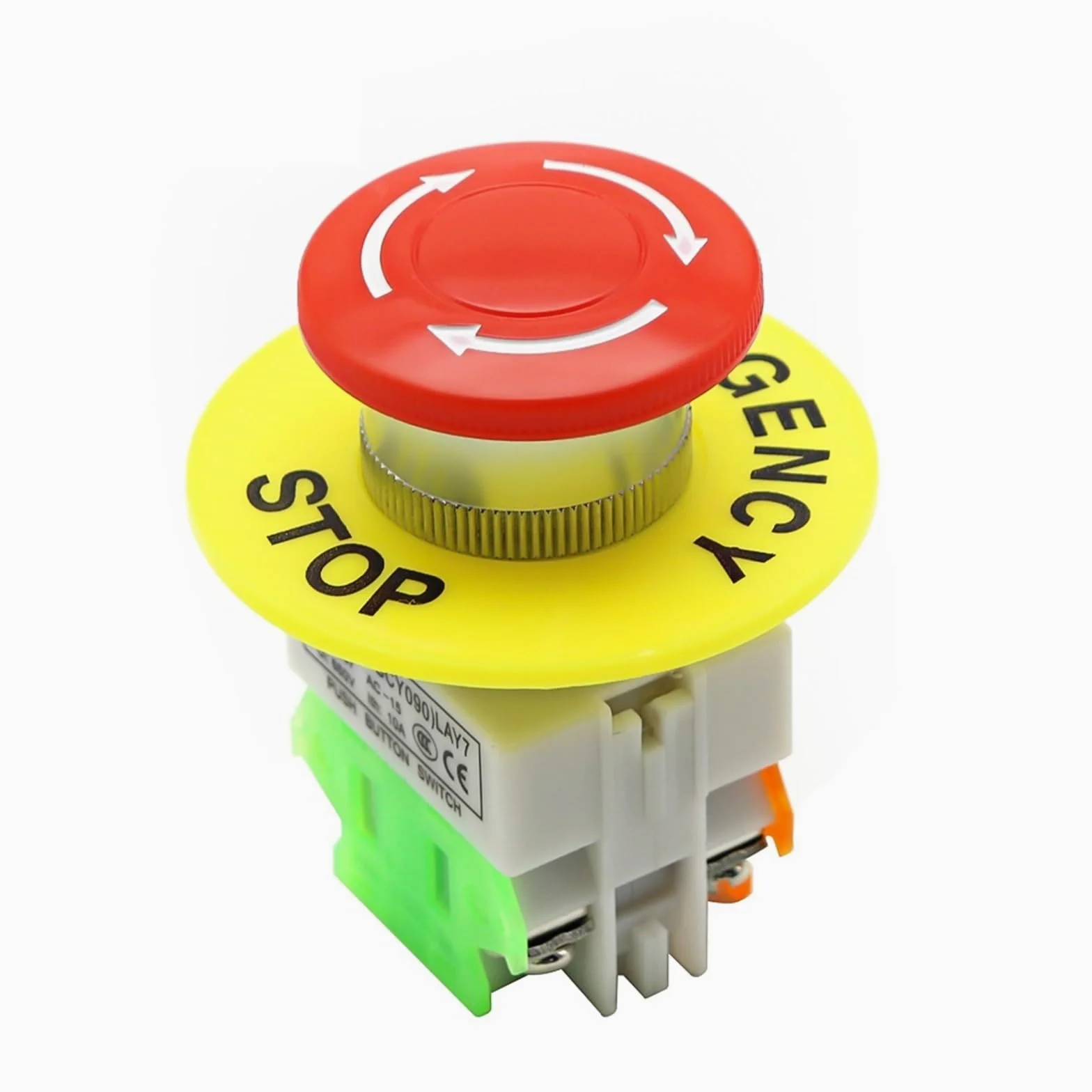 Interruptor pulsador de parada emergencia DPST, 1NO, 1NC, CA 660 V, 10 A, for ascensores, con enclavamiento y autobloqueo, 1 unidad