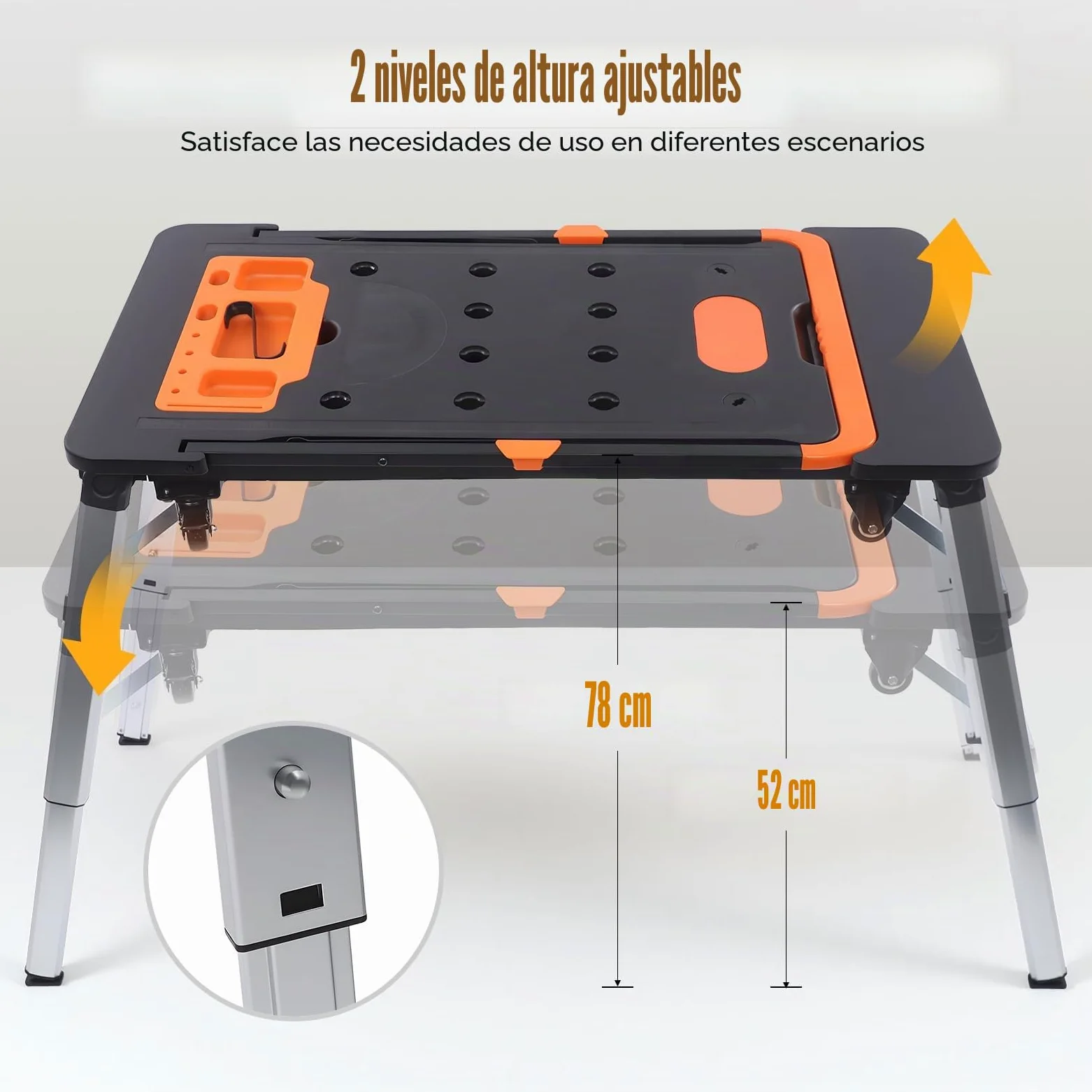 Banco de trabajo 7 en 1, plegable, banco de trabajo, carrito de transporte, tabla de ruedas, portátil multifuncional