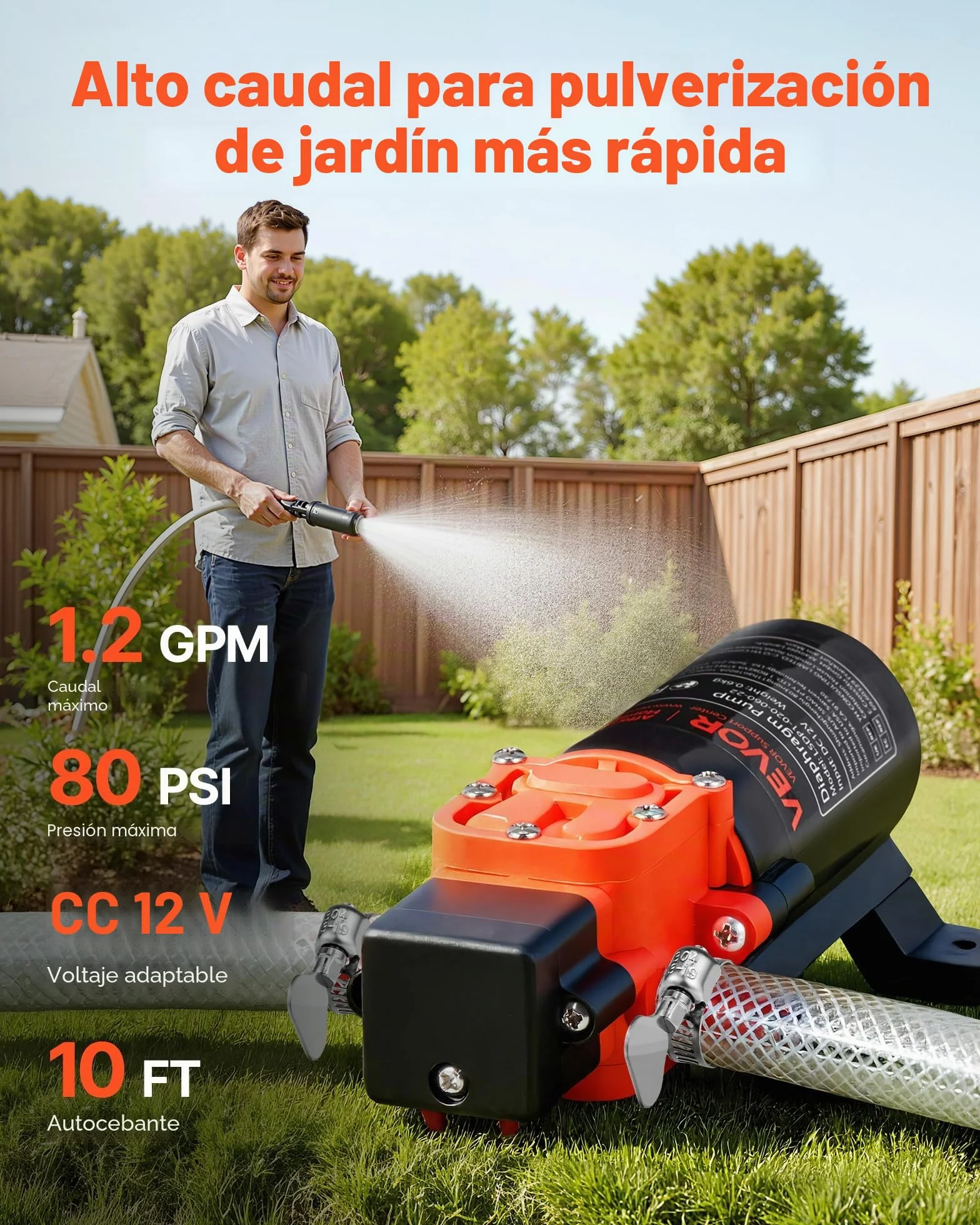 VEVOR Bomba de Diafragma 4,5 L/min Autocebante 2 Cámaras 5,5 Bar para Autocaravanas Caravanas Barcos Riego