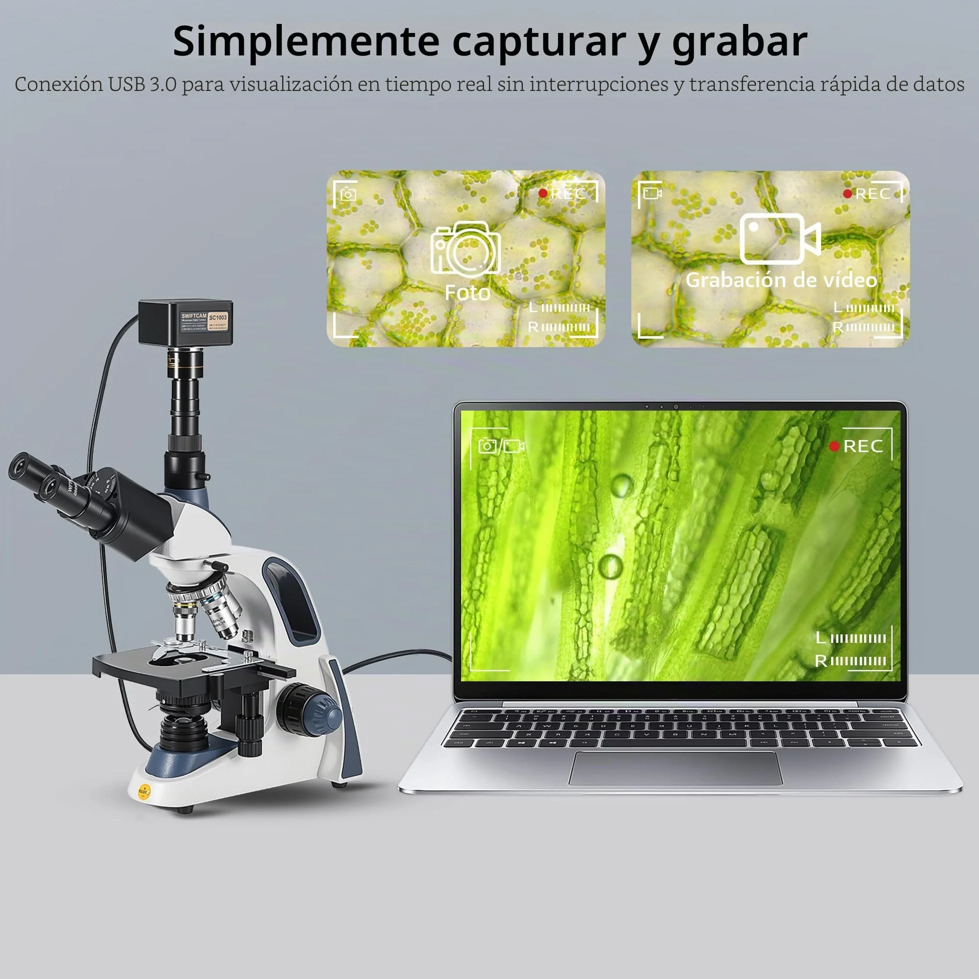 SWIFT Swiftcam - Cámara 10 MP para microscopios con objetivo reductor, kit calibración, adaptadores ojos, cable USB 3.0 SC1003-CK