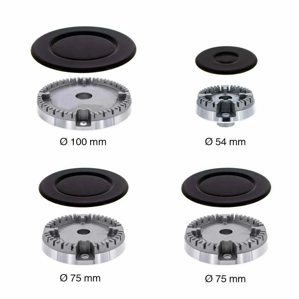 Recamania Conjunto 4 Quemadores Cocina de Gas Compatible con Teka, Balay, Fagor, Bosch, Ariston, Edesa 100 mm 75 mm 54 mm
