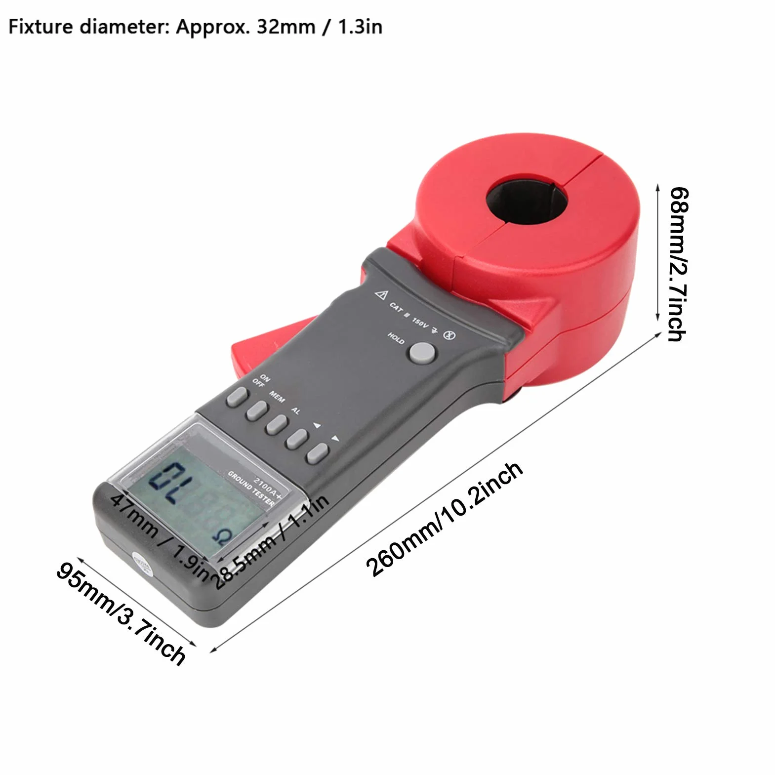 Tyenaza ETCR2100A+ Modelo BásicoMedidor de Resistencia de Puesta a Tierra con Pinza Boca Redonda, con Pantalla LCD, Probador de Resistencia de 0,01-200 Ω, para Energía Eléctrica, Arquitectura
