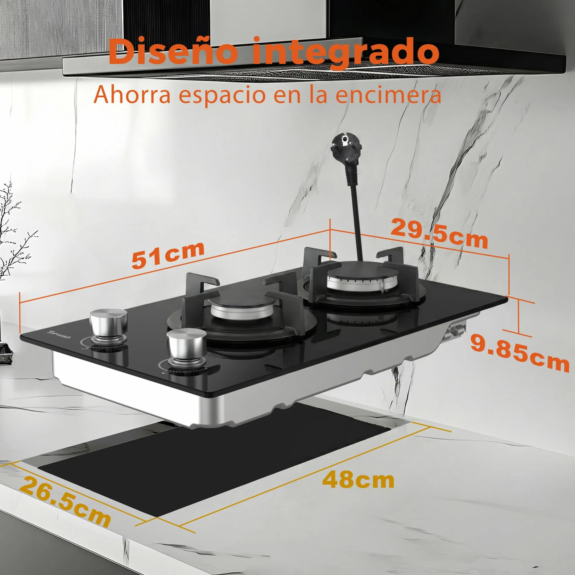 TOPWISH Placa de Gas Butano 2 Fuegos 4750W 30cm NG/LPG Convertible