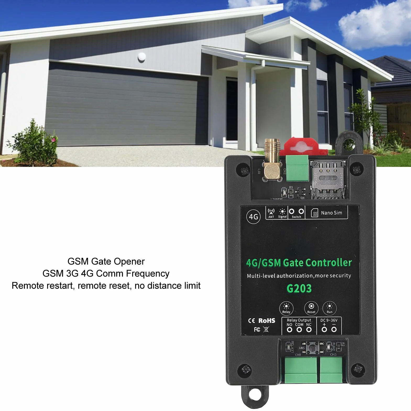 Abridor de Puerta G203 GSM, Control Remoto de Acceso a Puerta de Garaje 3G 4G, Reinicio de Reinicio Remoto Compatible, Interruptor Remoto GSM 4G