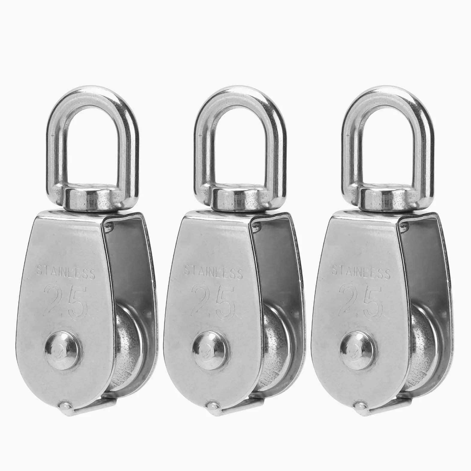 Bloque de polea resistente de acero inoxidable para cuerda de alambre de elevación con gancho de suspensión, rueda de remolque de 10 piezas (M25) y versátil para aparejos de elevación y remolques
