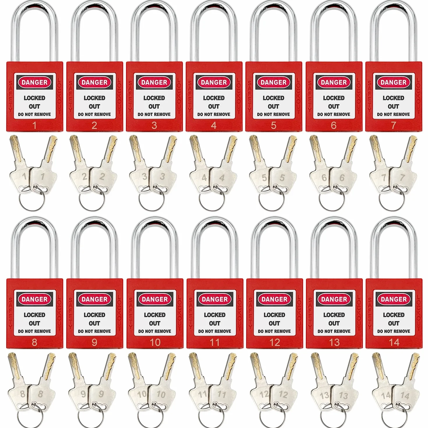 Estación de etiquetado de bloqueo, kits de loto, incluye 14 candados diferentes con números, 4 cerrojos de bloqueo, 40 etiquetas de bloqueo, 20 cables de nailon (estación de bloqueo grande)