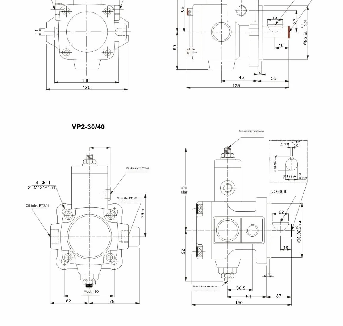 Bomba hidráulica de aceite de paletas variables VP1-12/15/20-70 VP2-30/40-70 55 CAIHUA (Size : VP1-12-70)