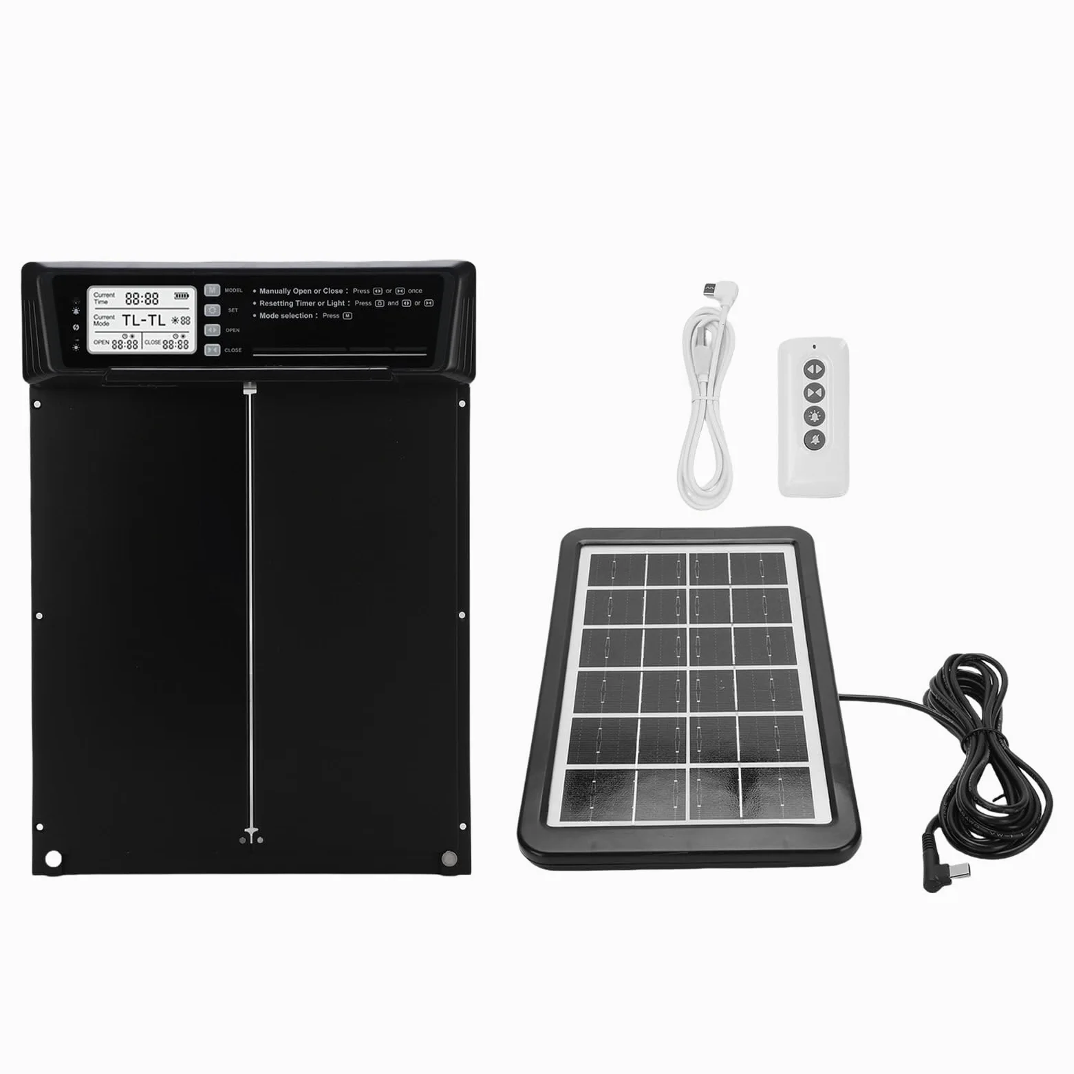 GLOGLOW Puerta Automática para Gallinero, Abridor de Puerta para Gallinero con Energía Solar, Automática para Pollo con Sensor de Luz, Temporizador, Control Remoto, Alarma