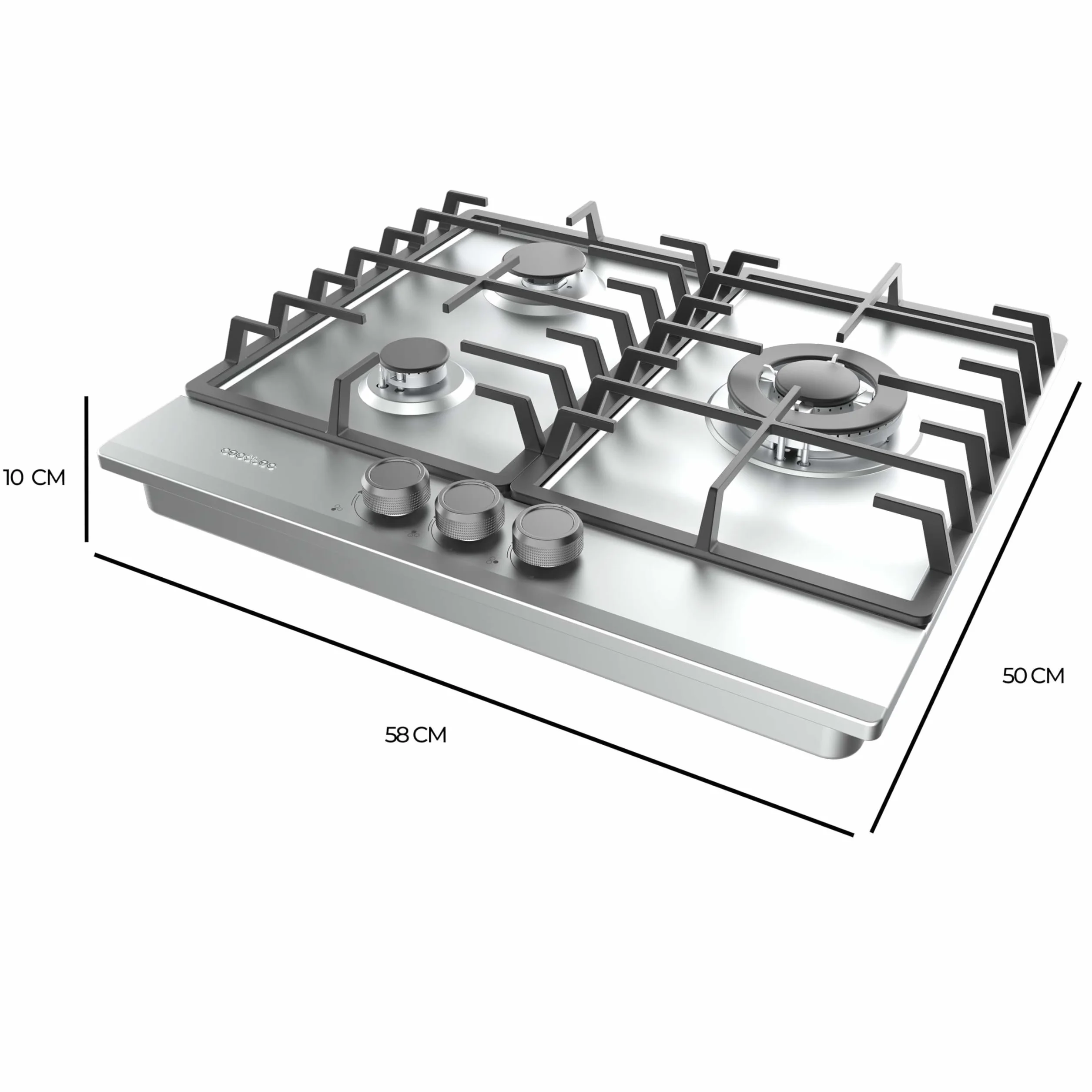 Cecotec Placa de Gas 3 Fuegos Bolero Squad GN 3200F Inox 6,25 kW Acero Inoxidable Quemador Wok Triple Corona Encendido Automático
