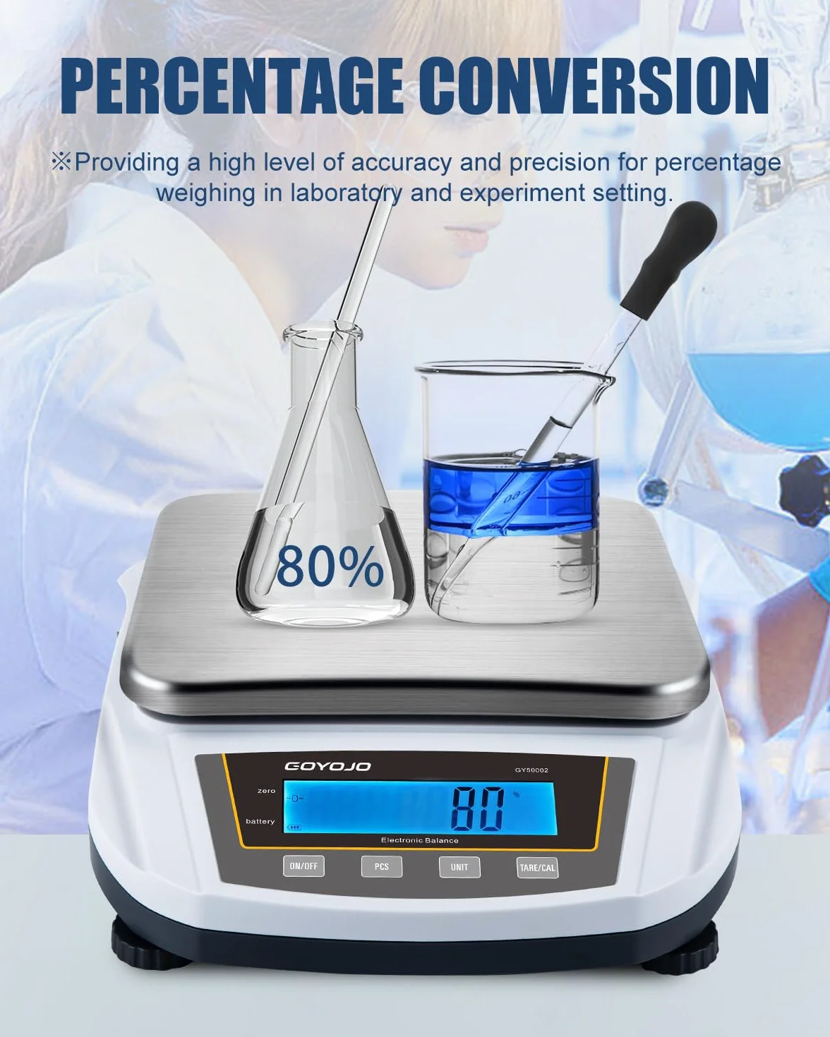 GOYOJO Balanza de Laboratorio 5000g x 0.01g Báscula Analítica de Precisión Digital Electrónica de Alta Precisión Balanza de Joyería Cocina Balanza Científica