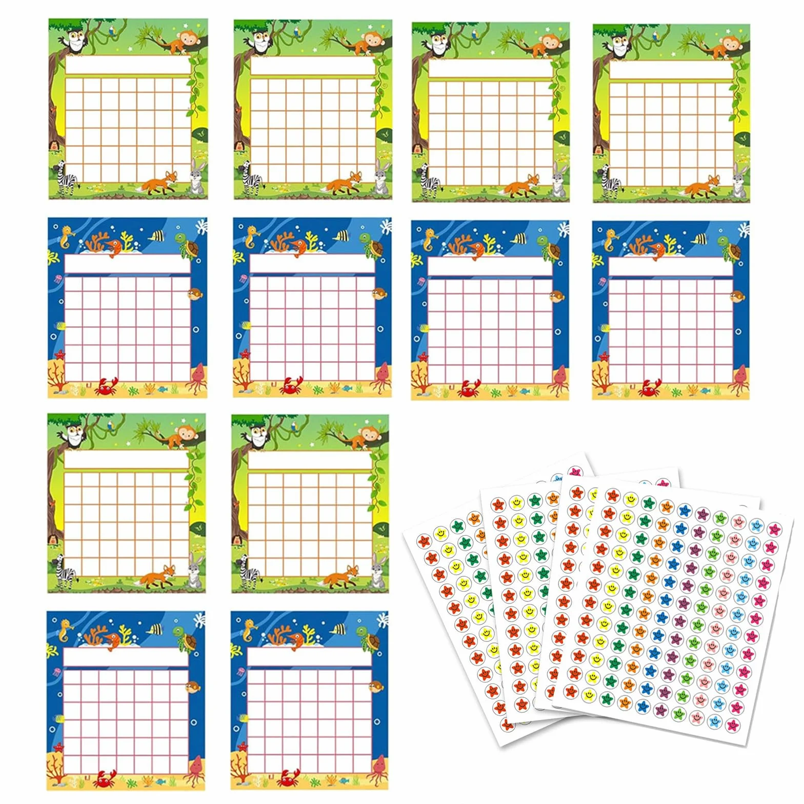 Gráficos de Incentivos para el Aula, Tablero de Recompensas para Niños, con 480 Pegatinas de Estrellas, 12 Piezas