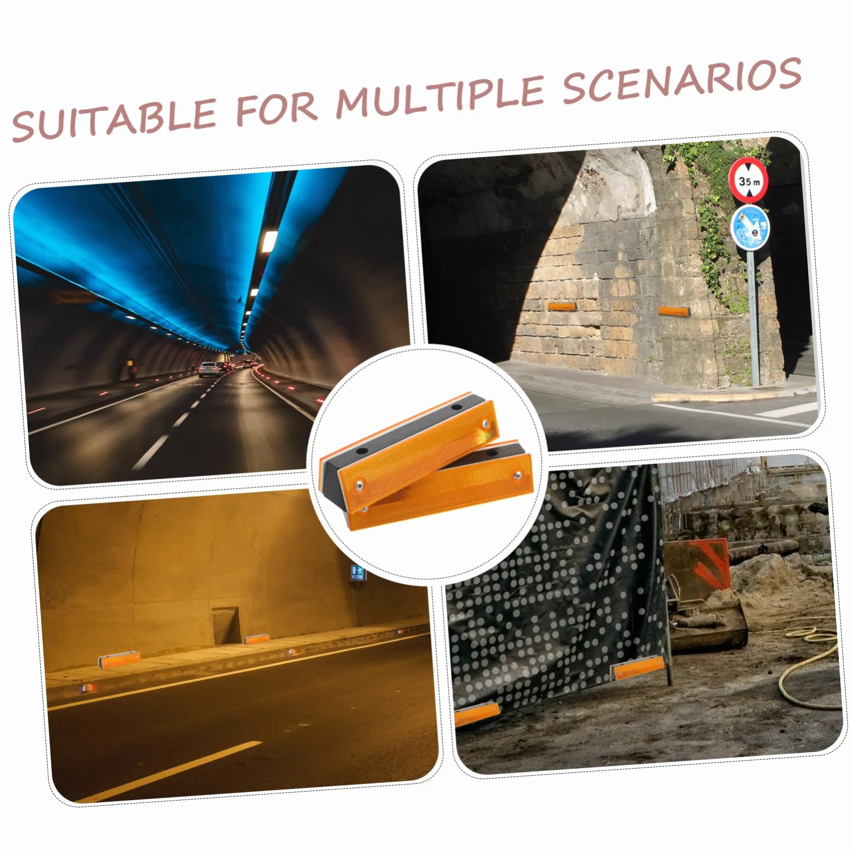 Marcadores Reflectantes Rectangulares Abs Naranja Doble Cara Alta Visibilidad Paquete 4 Piezas