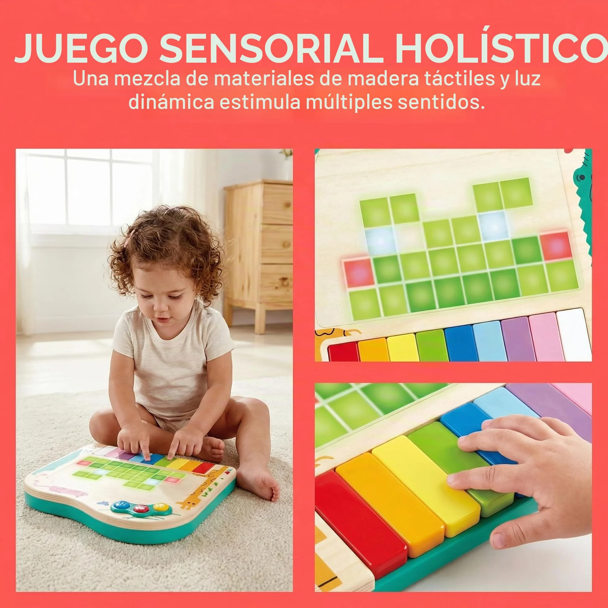 Hape Pixel Piano, Juguete Infantil de Madera, Instrumento Interactivo con Luces y Sonidos