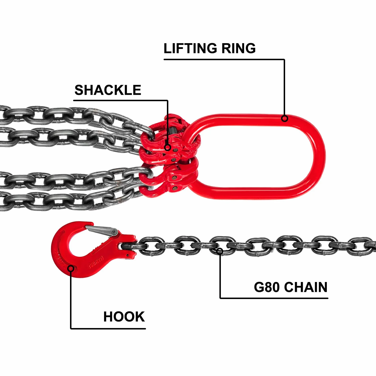 Mophorn G80 Eslinga de Cadena de Elevación de 4 Patas 1 m 4T Diámetro 8 mm