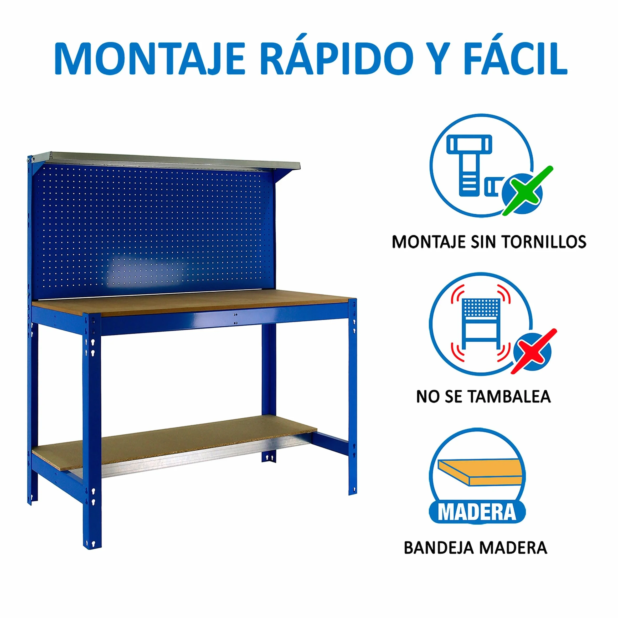 Simon Rack BT3 Banco de Trabajo Taller 600 kg 1445x1210x610 mm Mesa de Trabajo 1 Cajón Azul Madera