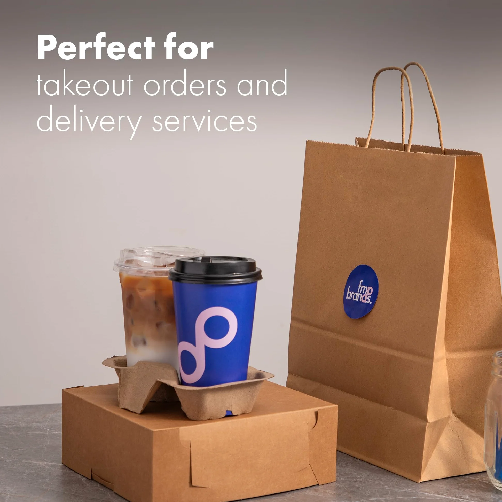 [Paquete de 100] Bandeja portadora de bebidas de fibra de pulpa biodegradable, contenedor de 2 tazas, compostable, apilable, ecológico, soporte de transporte para bebidas calientes y frías