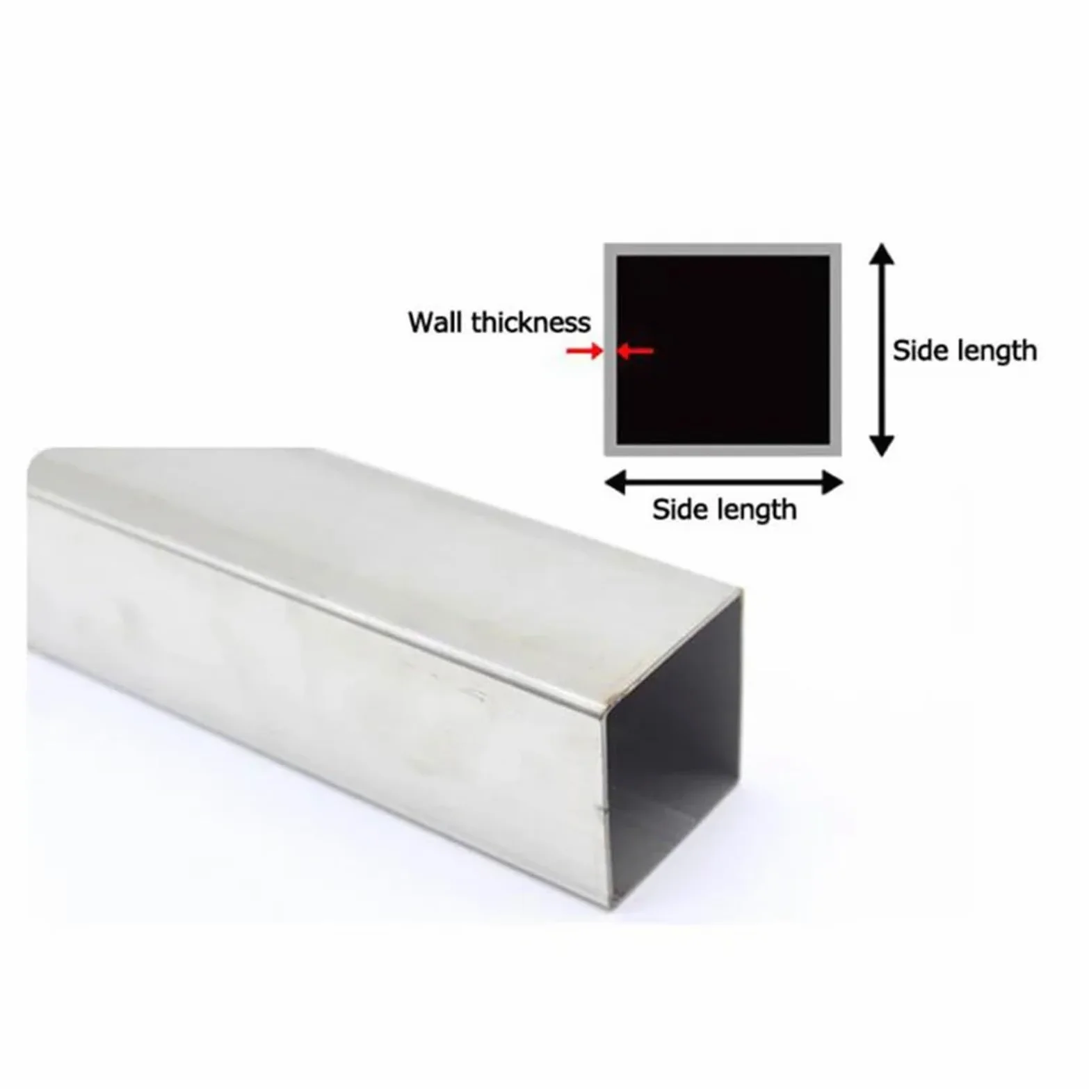 Tubo cuadrado de aluminio Longitud plana industrial 500m m del soporte rectangular del tubo cuadrado de acero inoxidable de todos los tamaños(12x12x1mm 2Pcs)